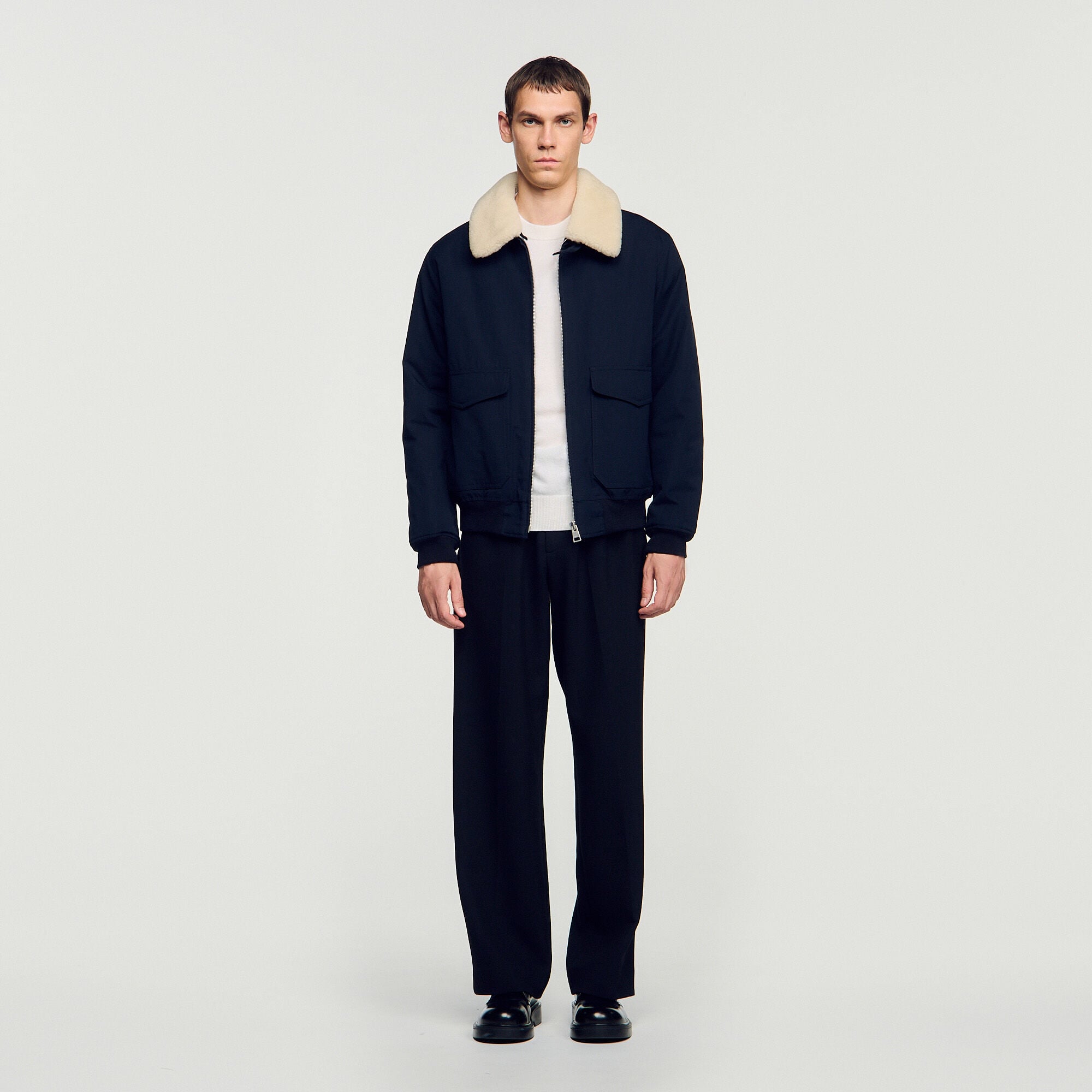 Shearling collar aviator jacket - Men | Sandro