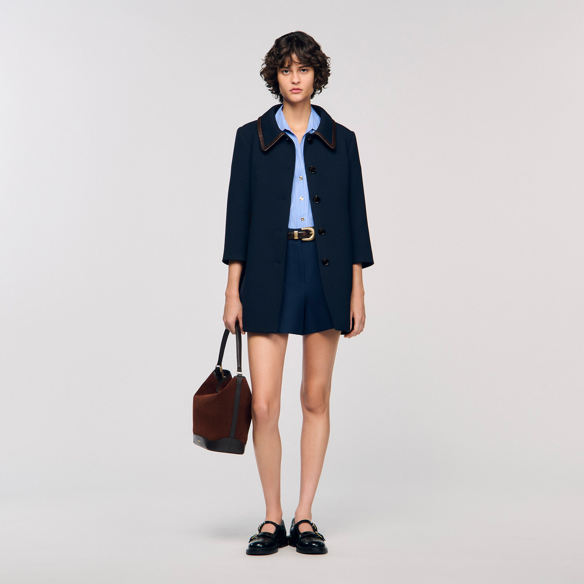 Sandro Parisサンドロ・パリ　ウールジャケットコート　ベージュ　36 Trench coat with rhinestone collar white / beige For Women