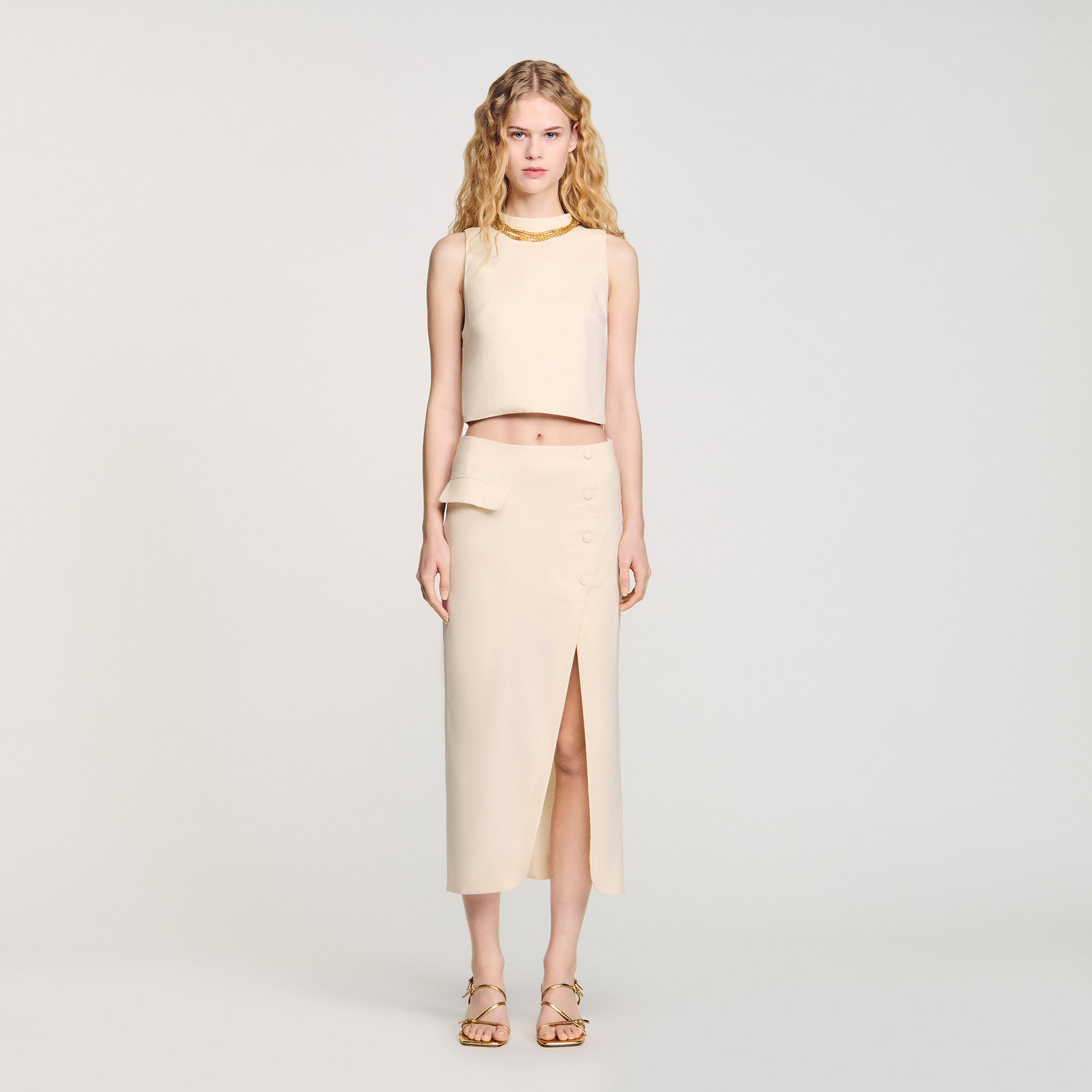 Long slit skirt white / beige For Women | Sandro Paris