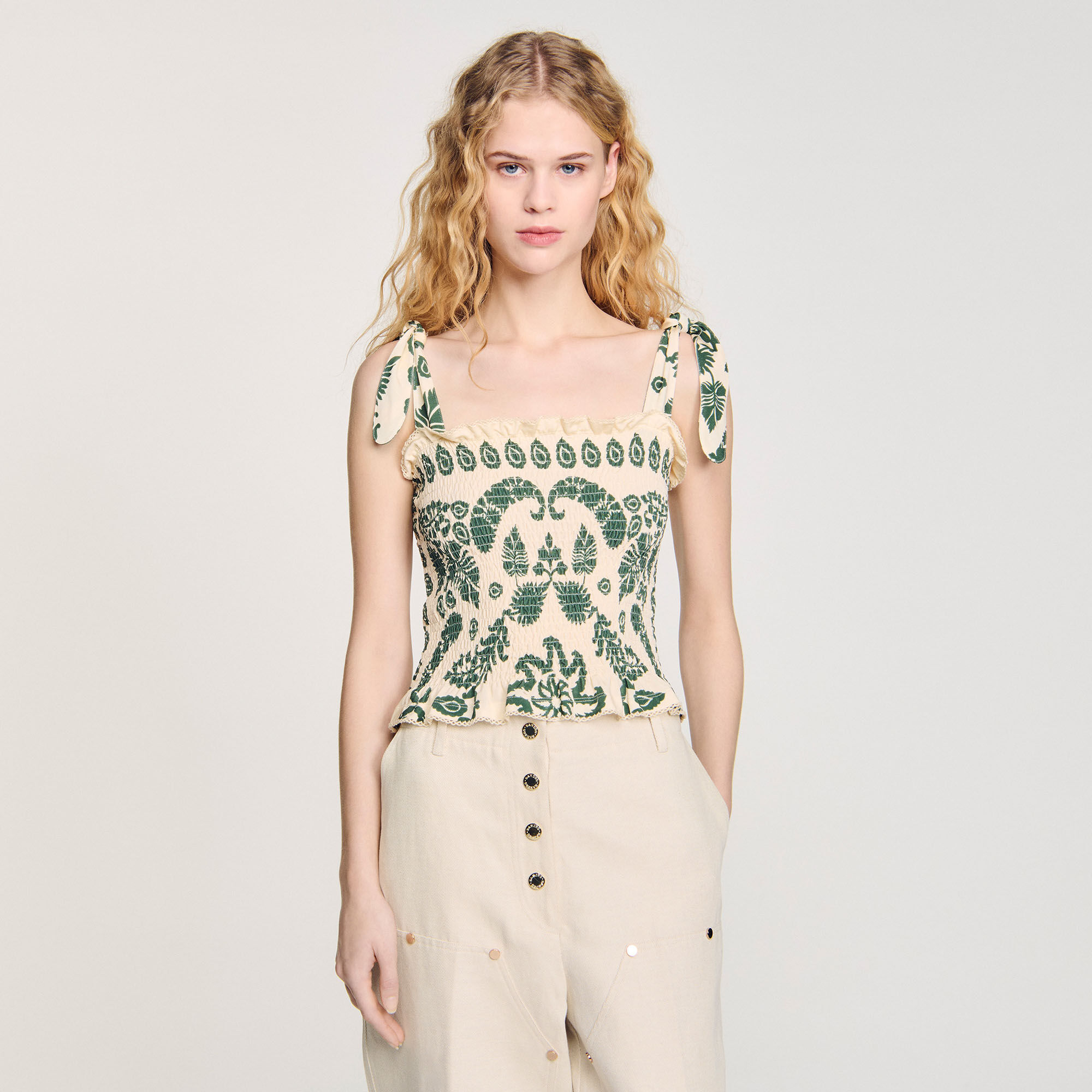Floral motif smocked top