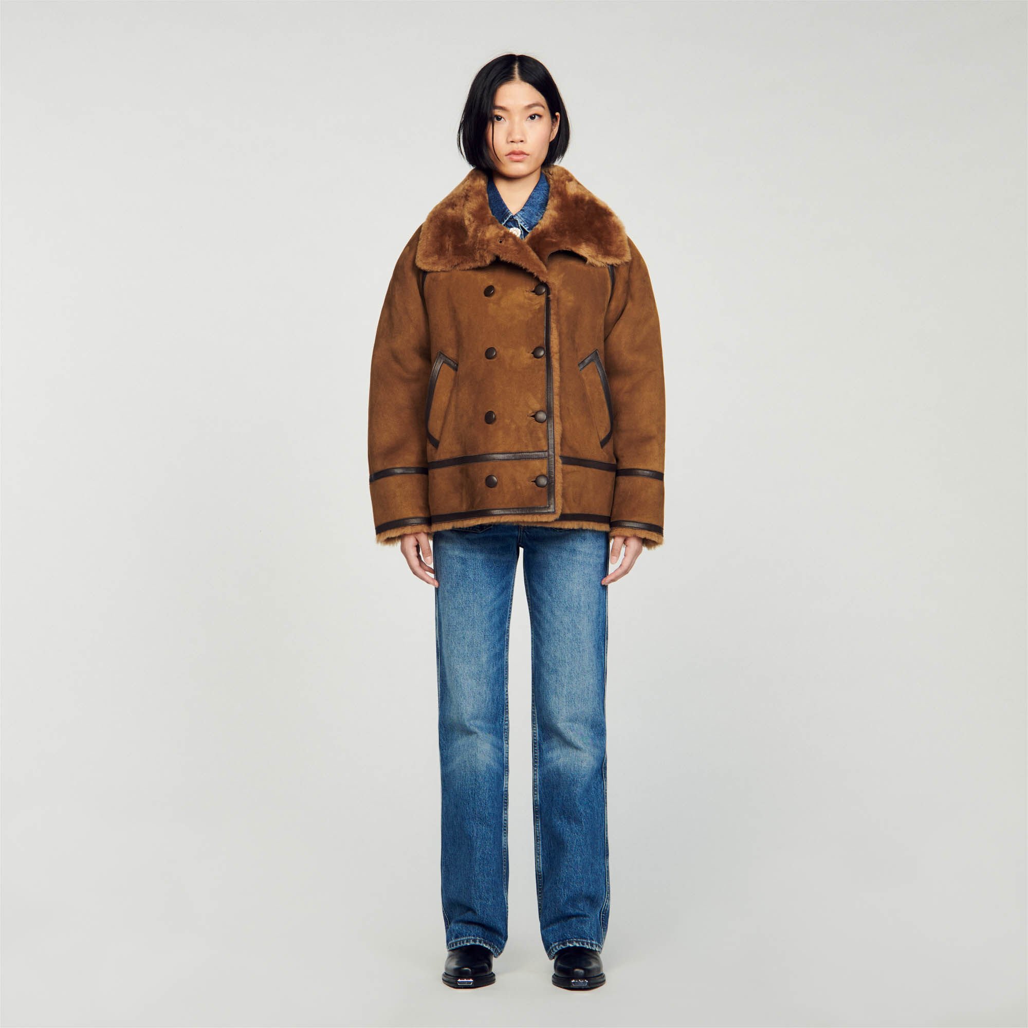 Camel sheepskin top coat