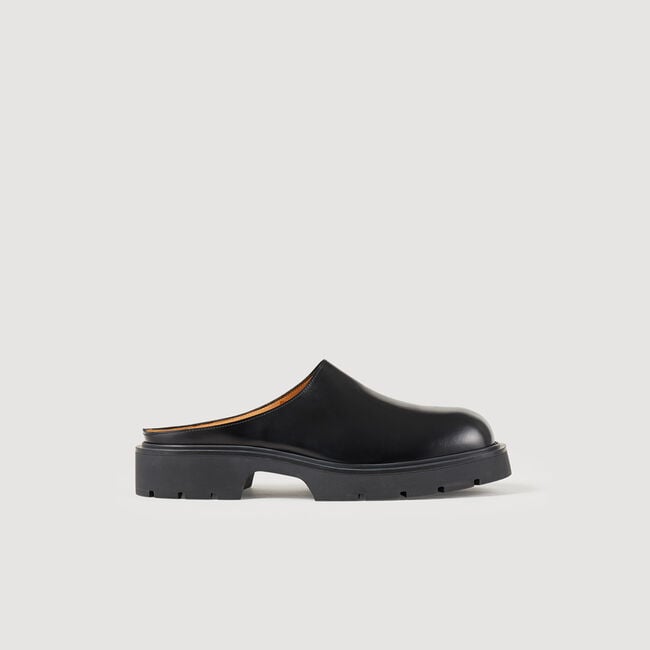 Glazed leather mules