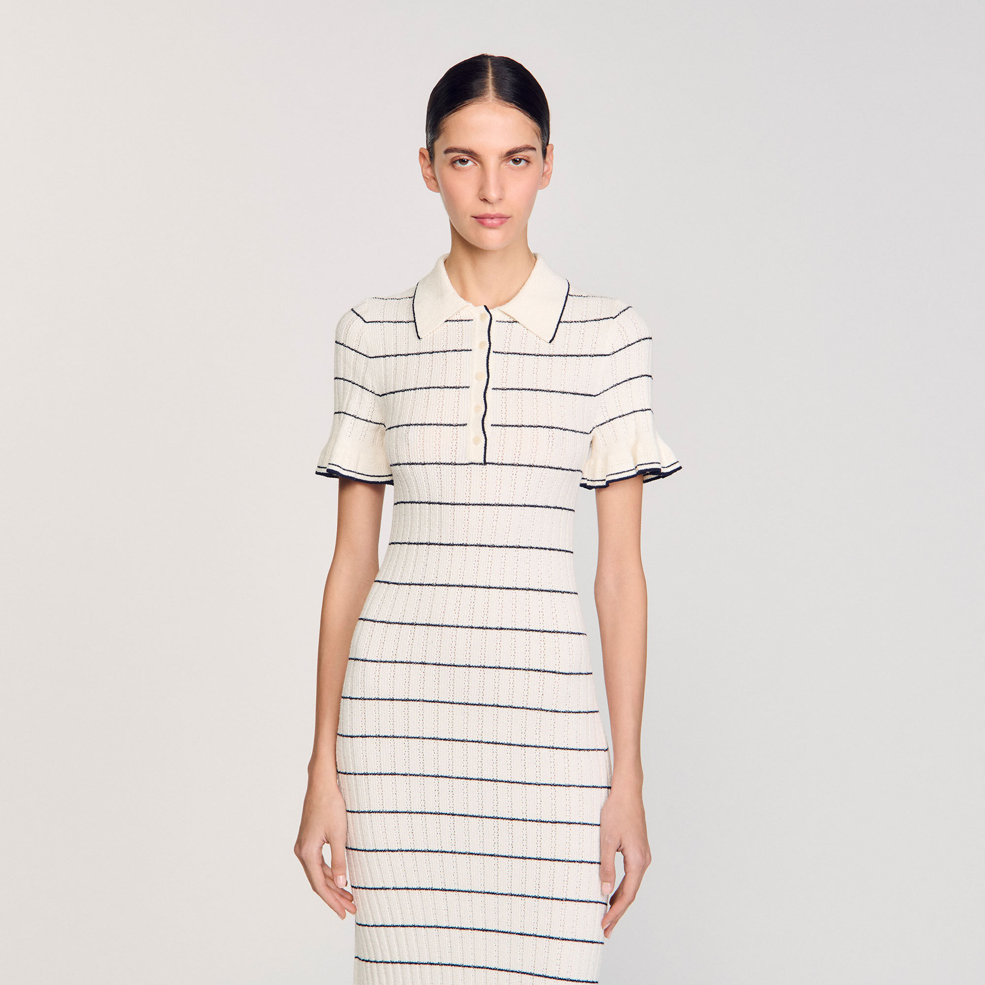 Knitted maxi dress with polo neck