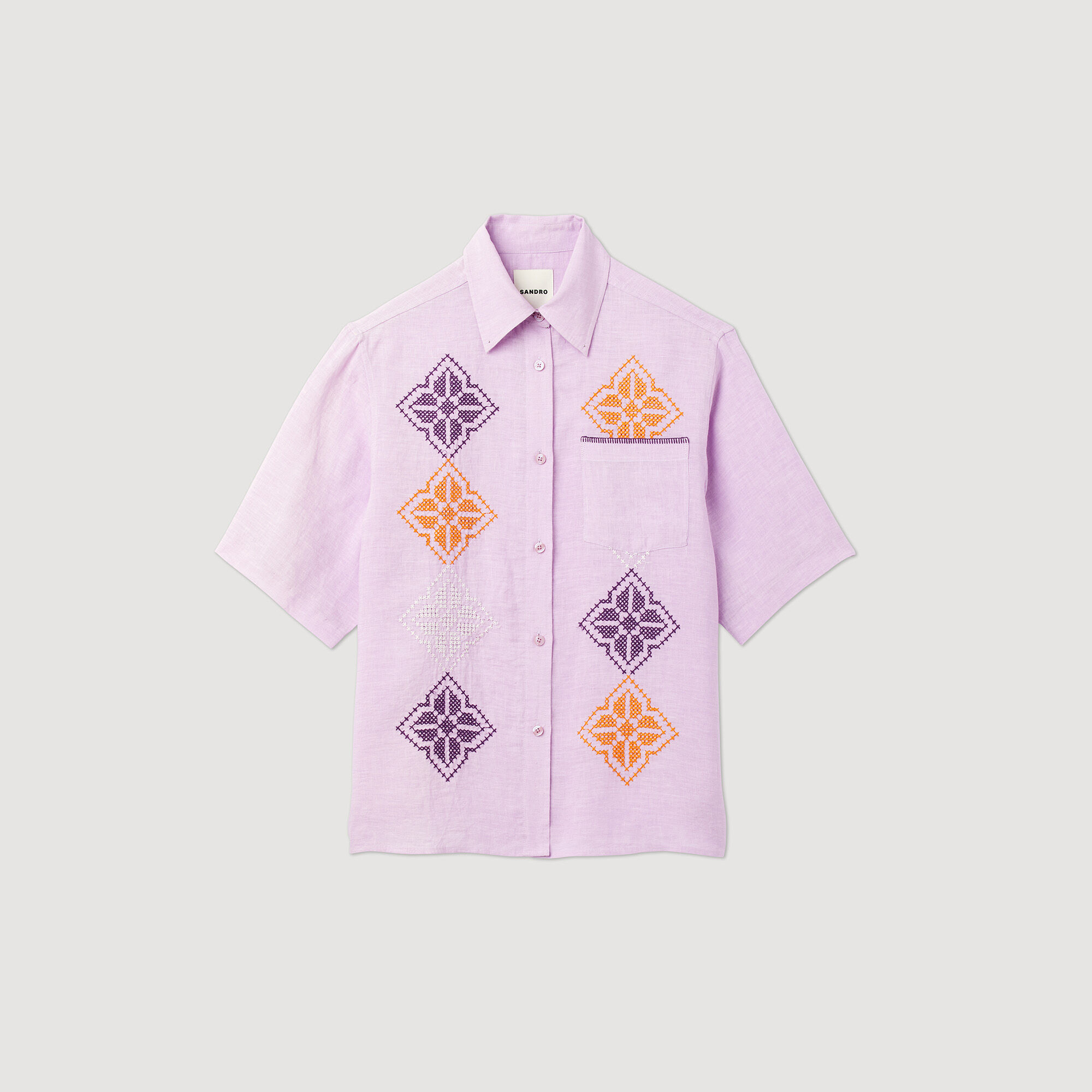 Oversized embroidered linen shirt