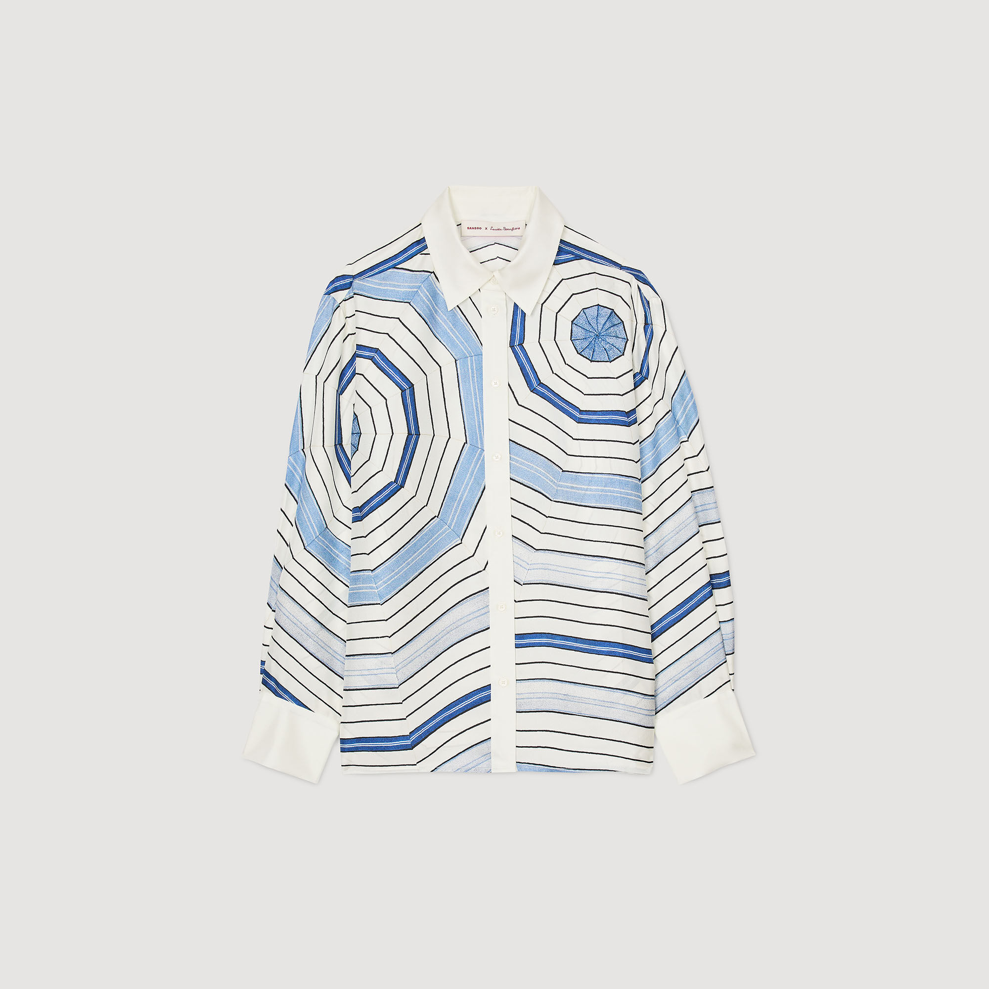 Spiral-motif silk shirt blue For Women | Sandro Paris