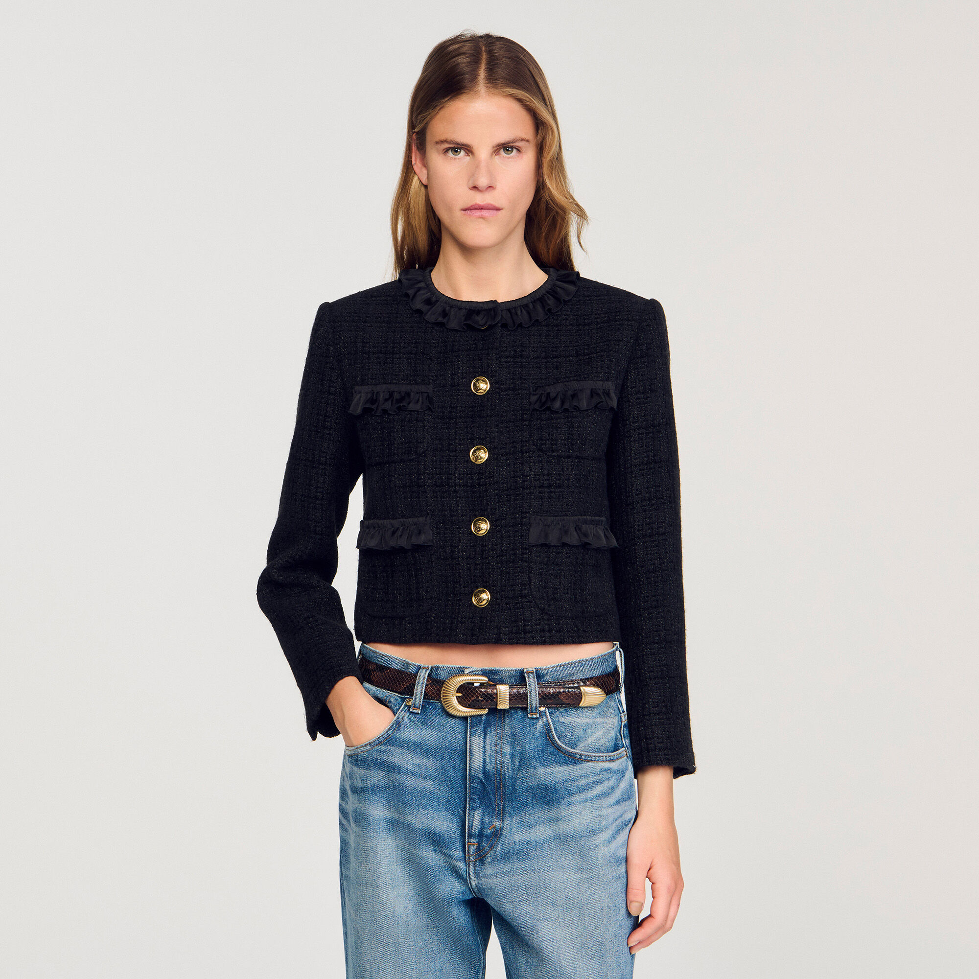 Ruffled tweed jacket
