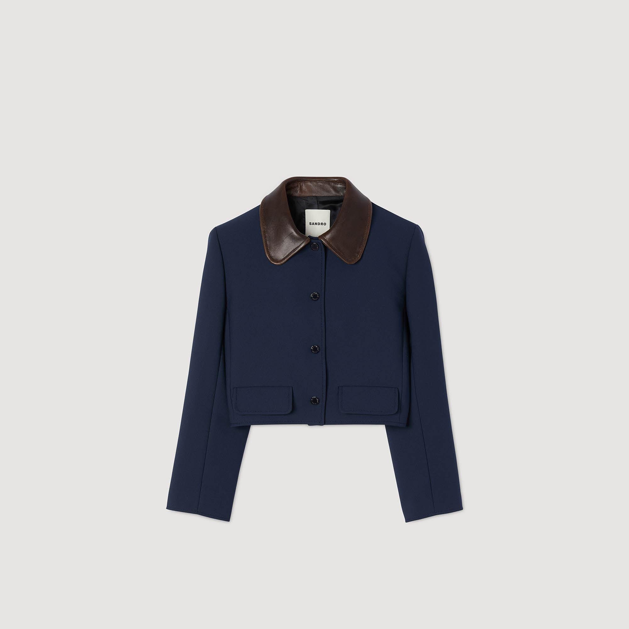 Cropped jacket with leather collar