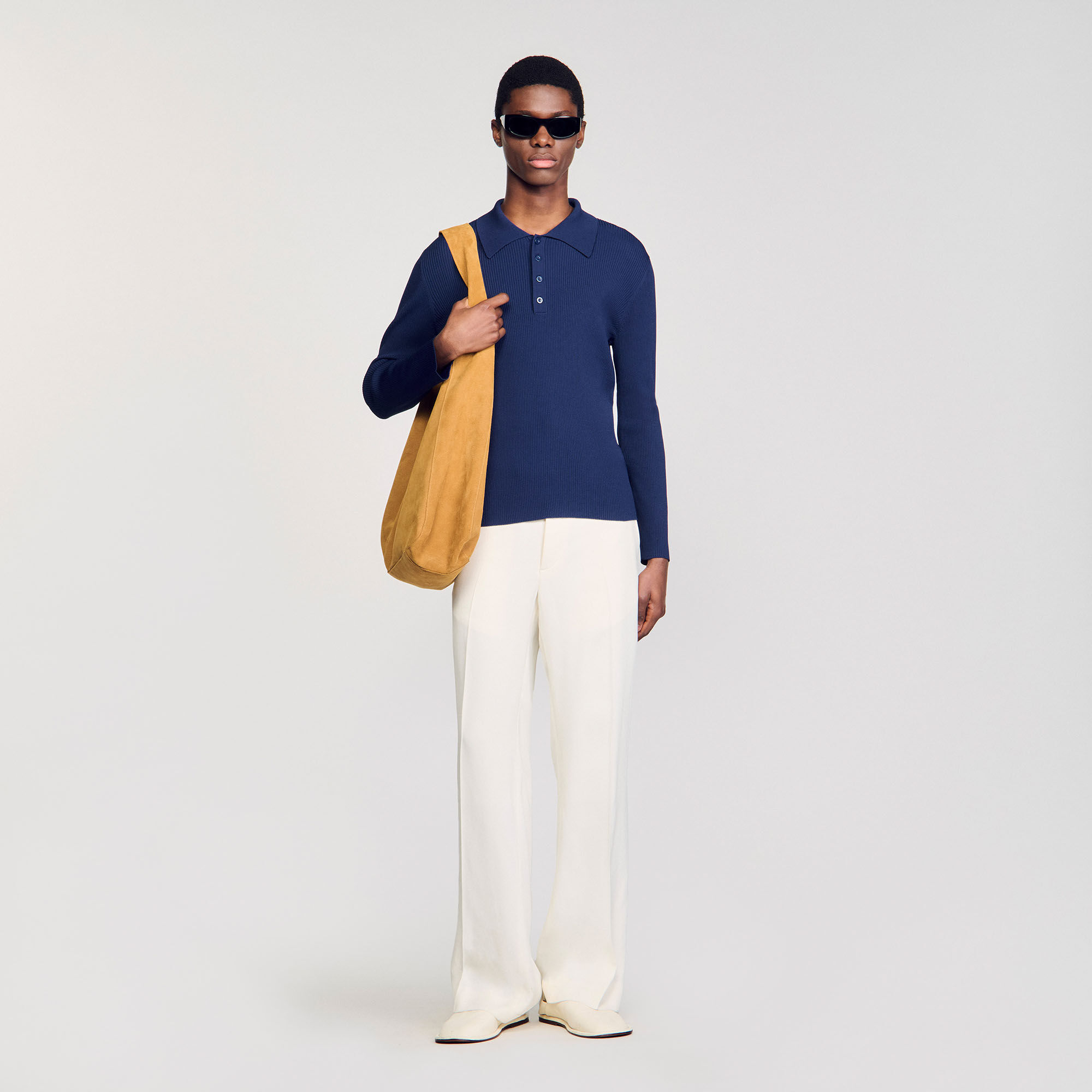 Rib knit polo shirt