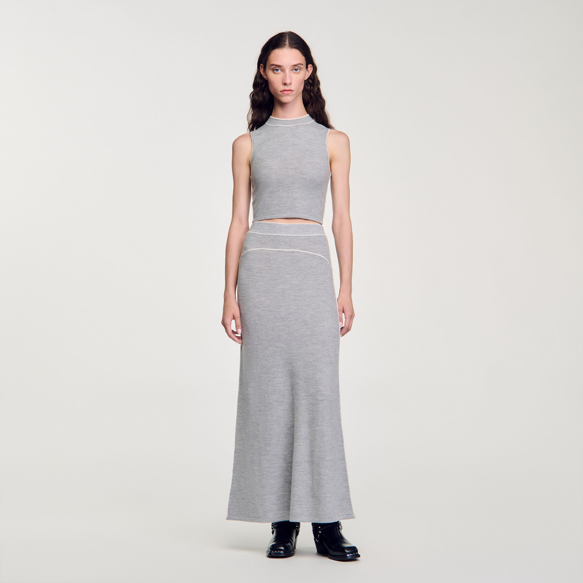 Long wool skirt black / gray For Women | Sandro Paris