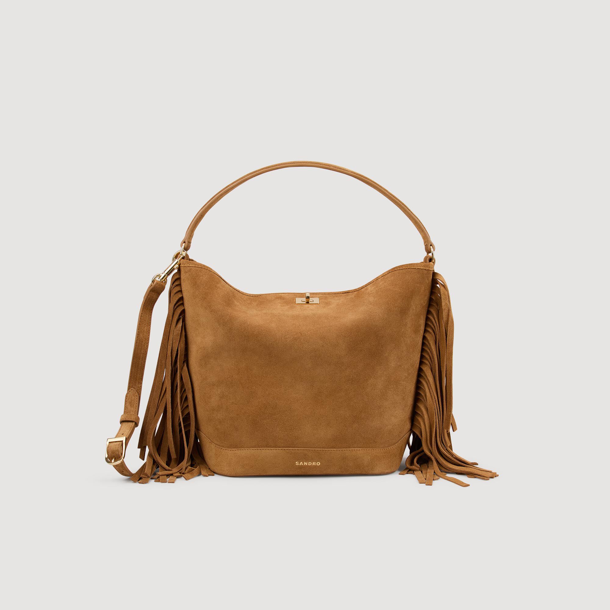 ◆MUCENT◆ Sandra Suede Shoulder Bag Unisex 2 Colors P00000O Suede tote bag white / beige For Women | Sandro Paris