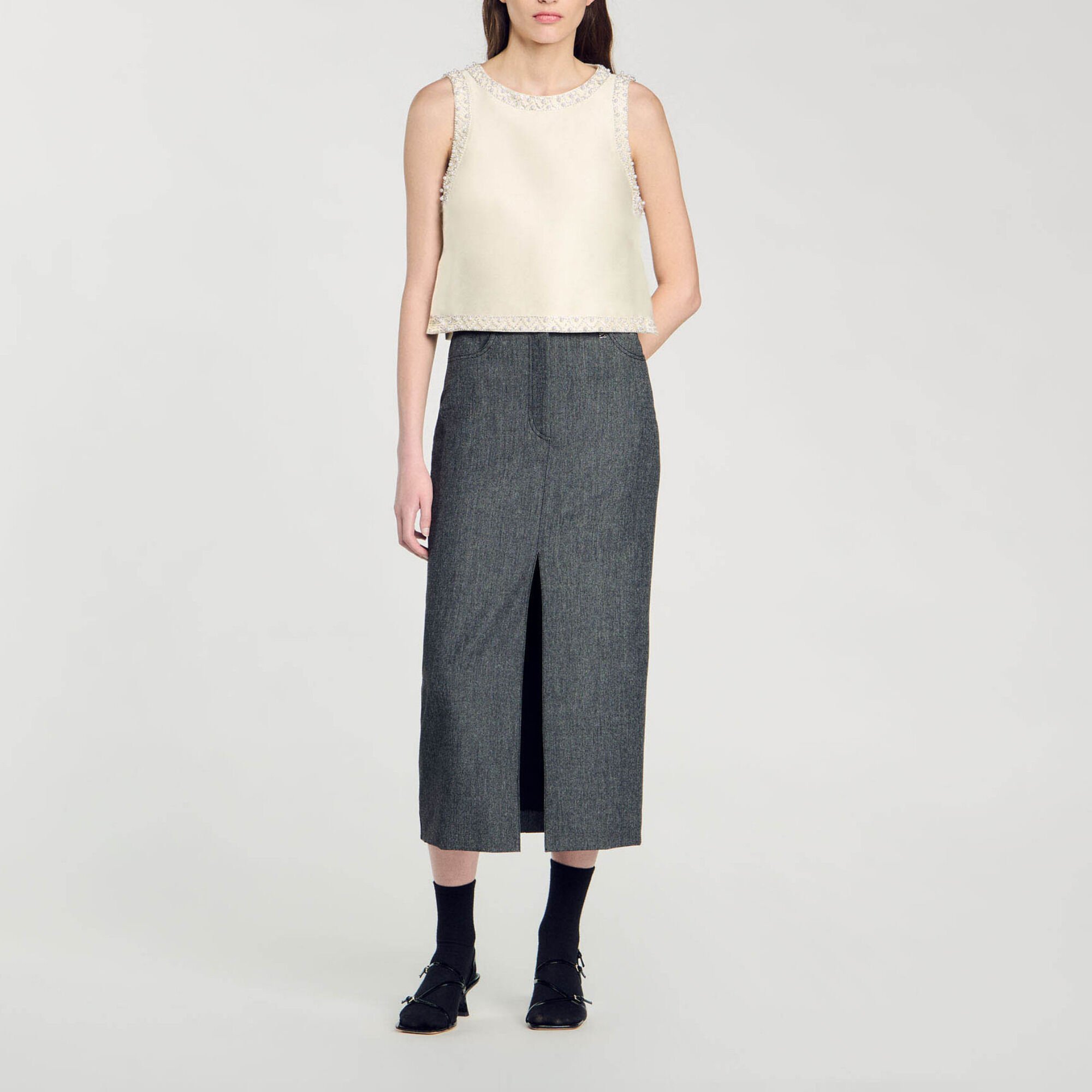 Satin top with rhinestones