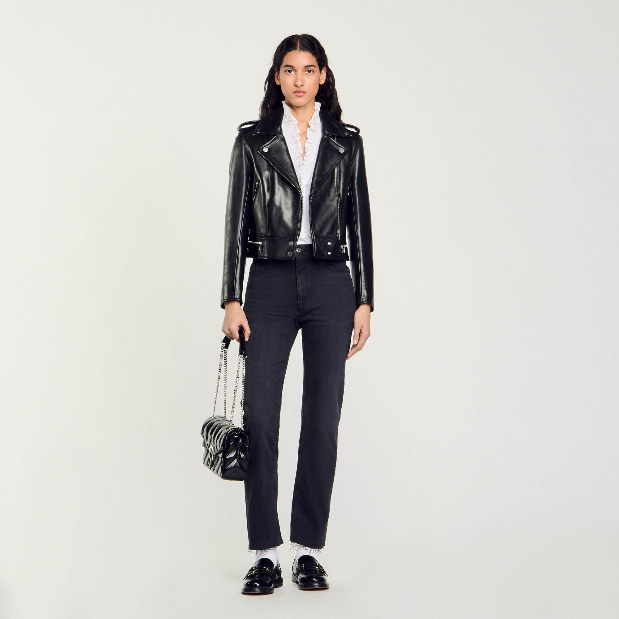 Sandro leather jacket womens top