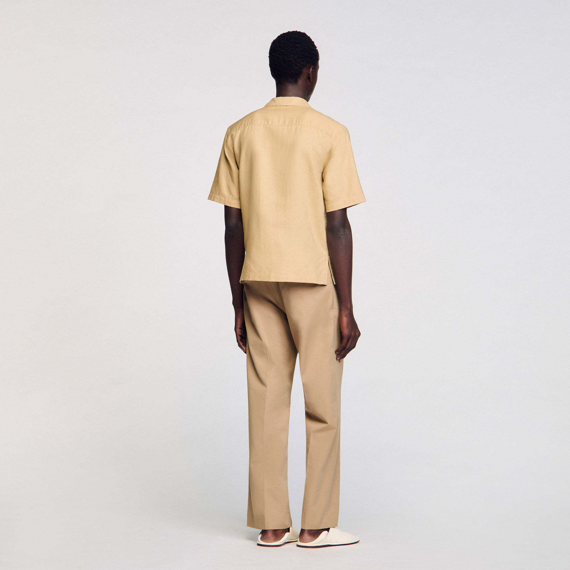 Cotton and linen shirt white / beige for Men | Sandro Paris