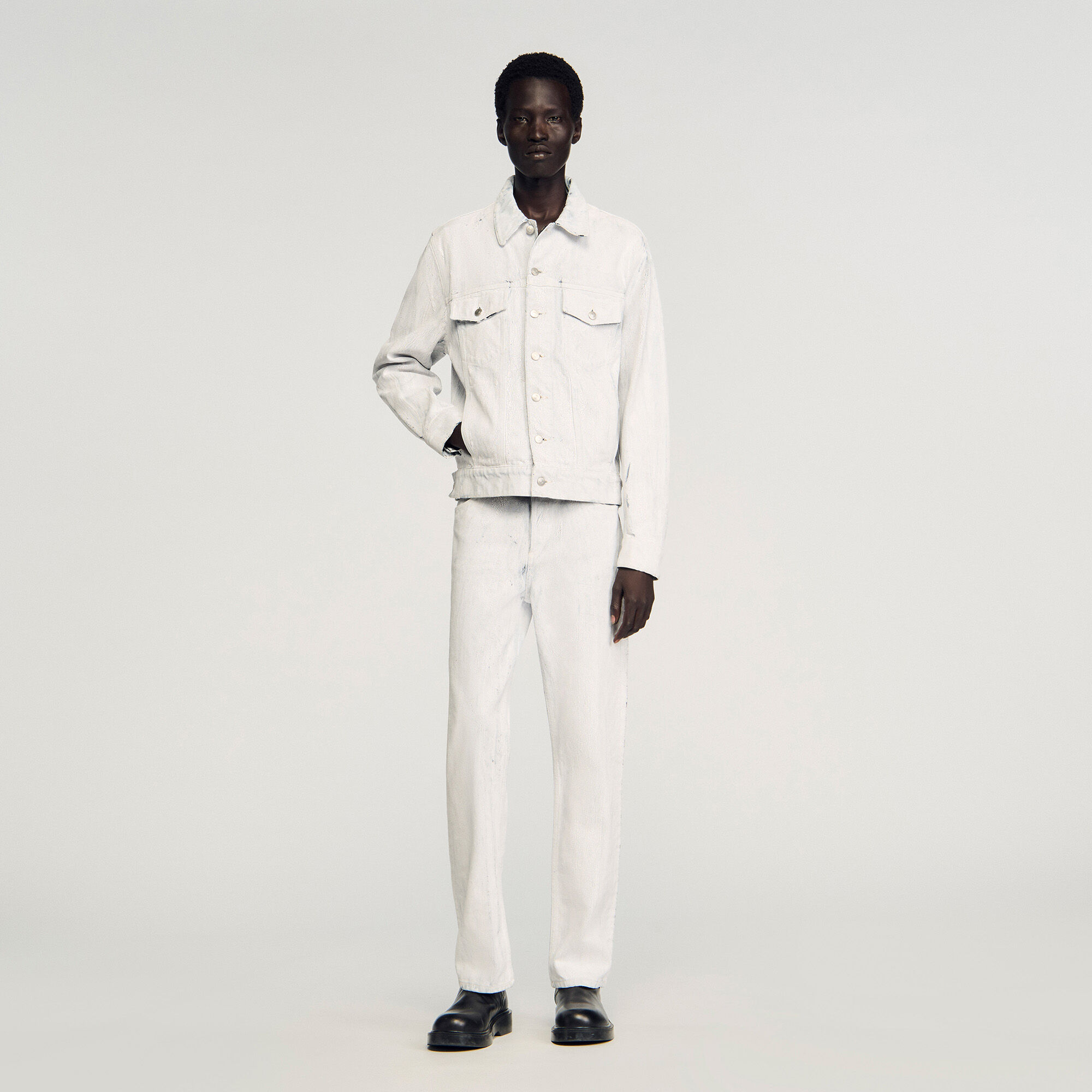 Cracked coated denim jacket