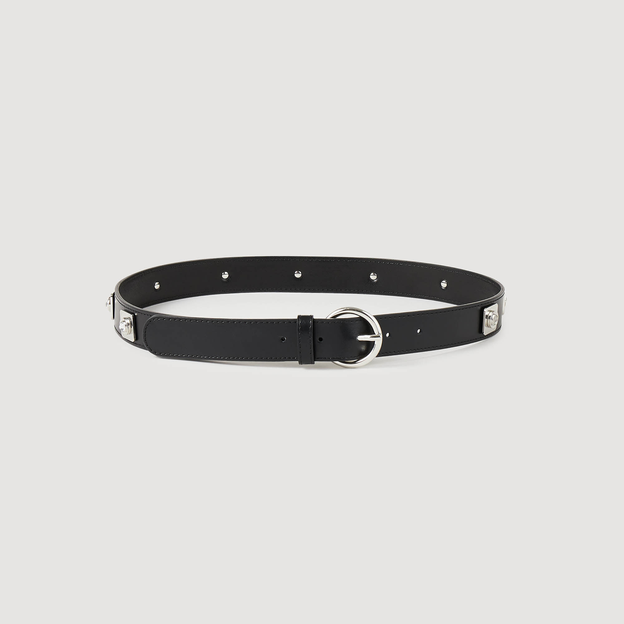 Leather belt with rivets Black Gray Sandro Paris