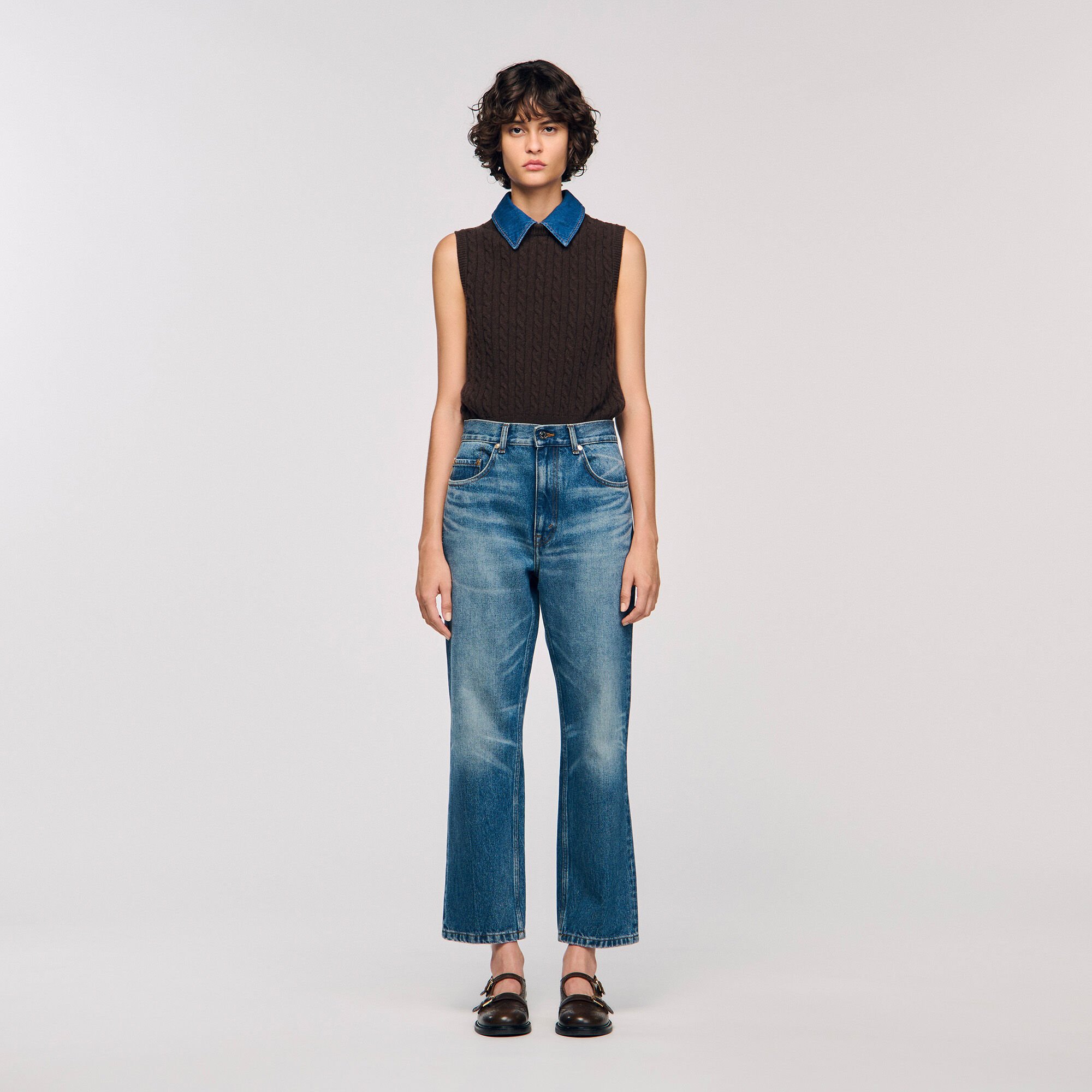 Knit and denim jumper
