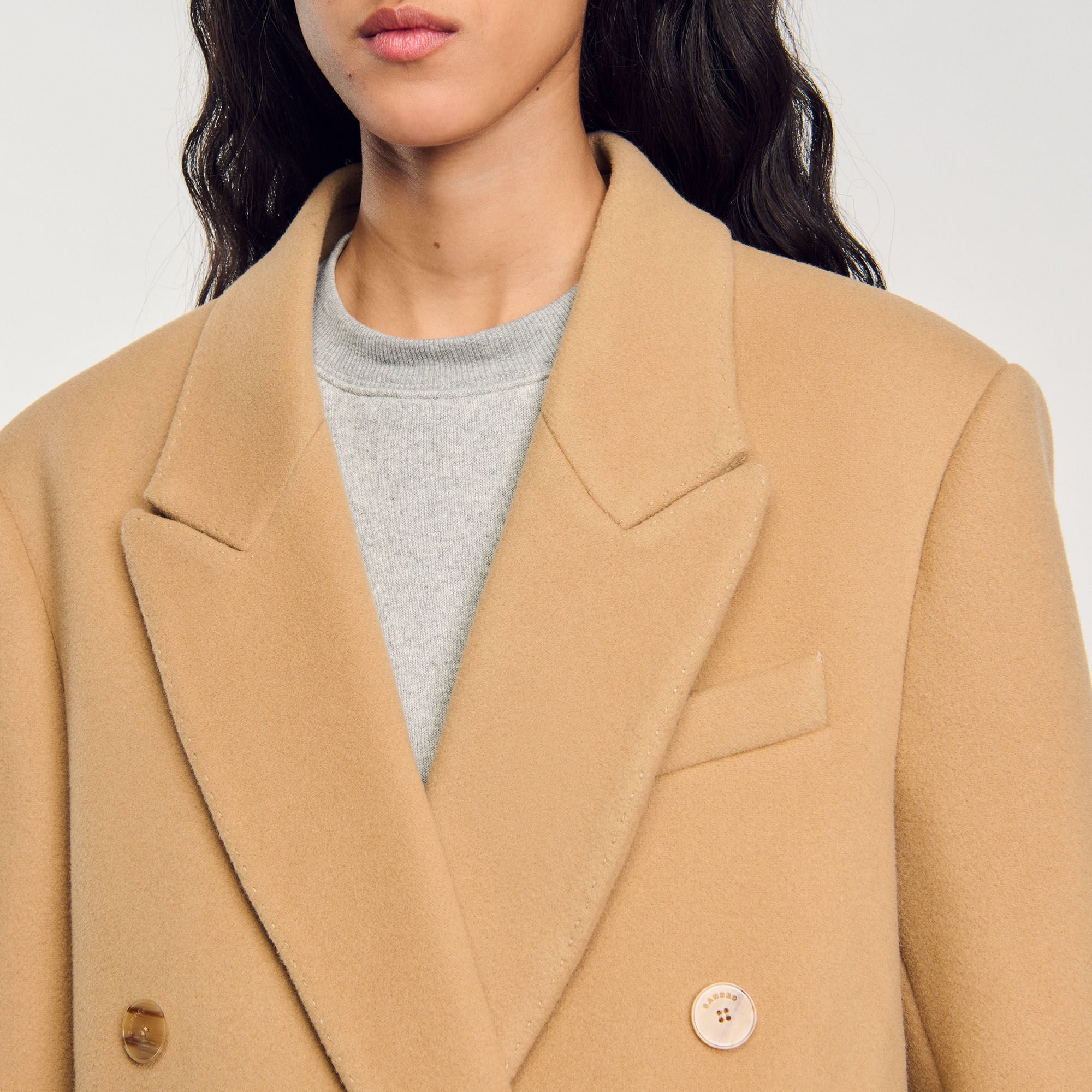 Long wool-blend coat white / beige For Women | Sandro Paris