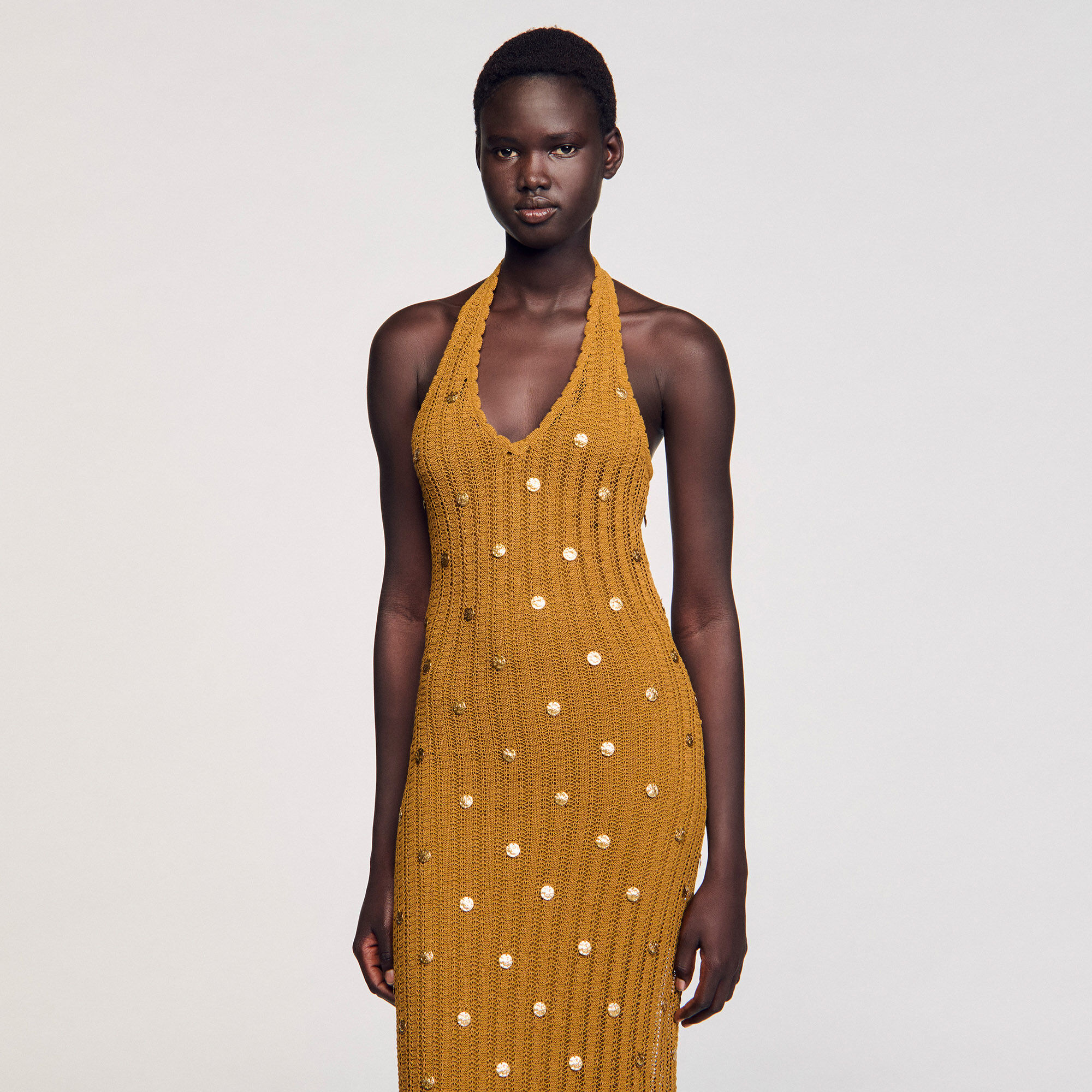 Long knit dress with fringes