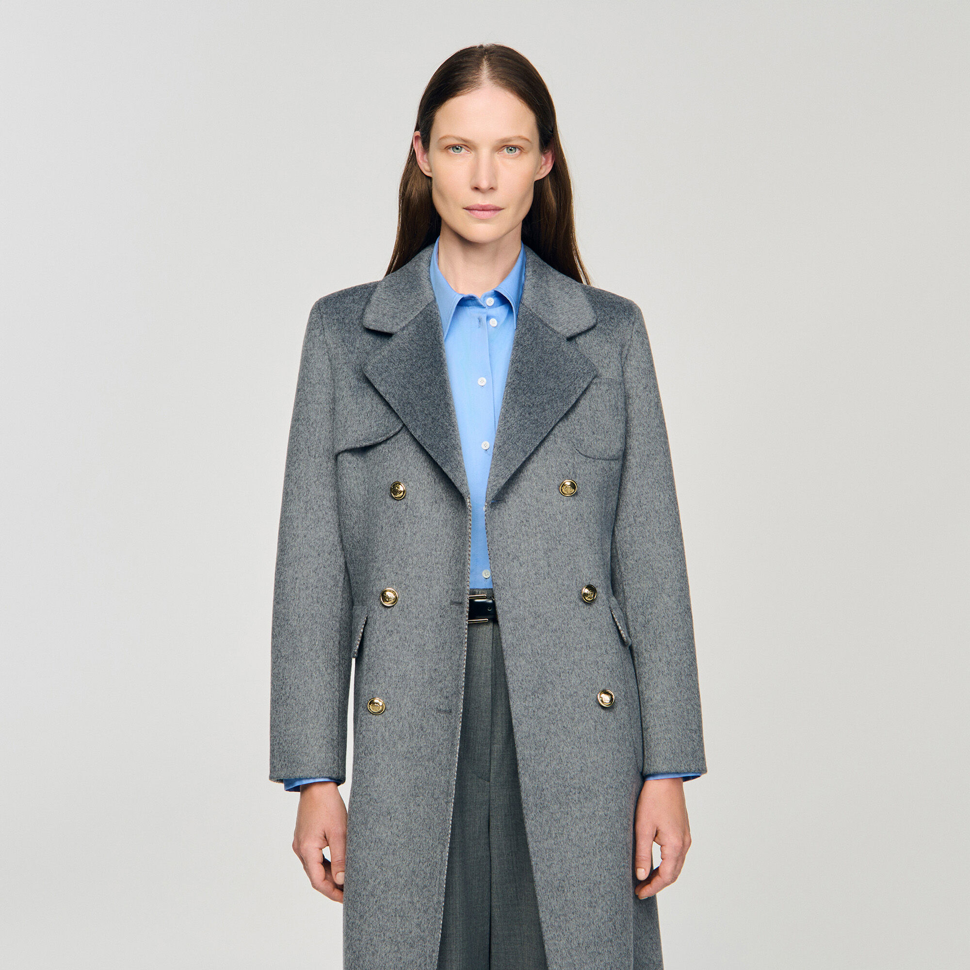 Double-faced check coat black / gray For Women | Sandro Paris