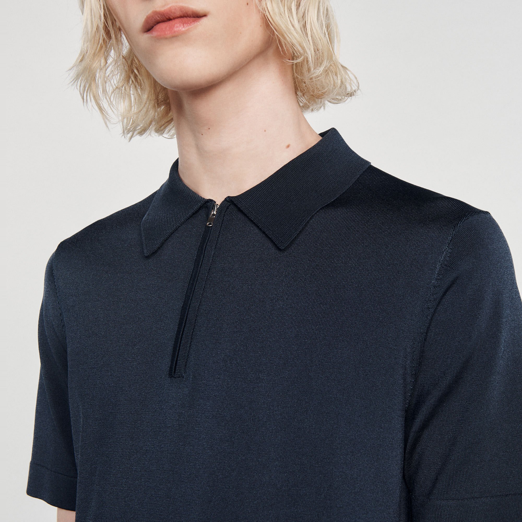 Knitted polo shirt with zip collar