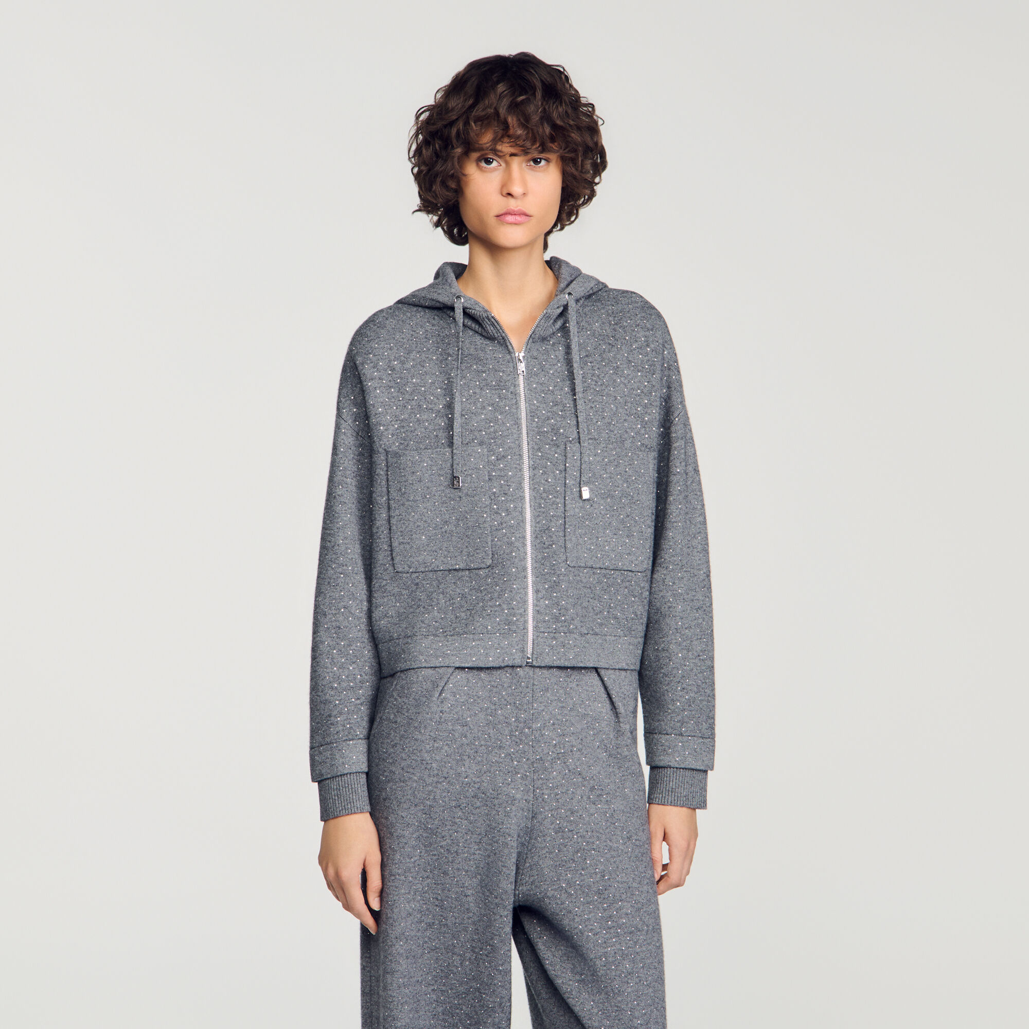 Hooded rhinestone cardigan - Women | Sandro