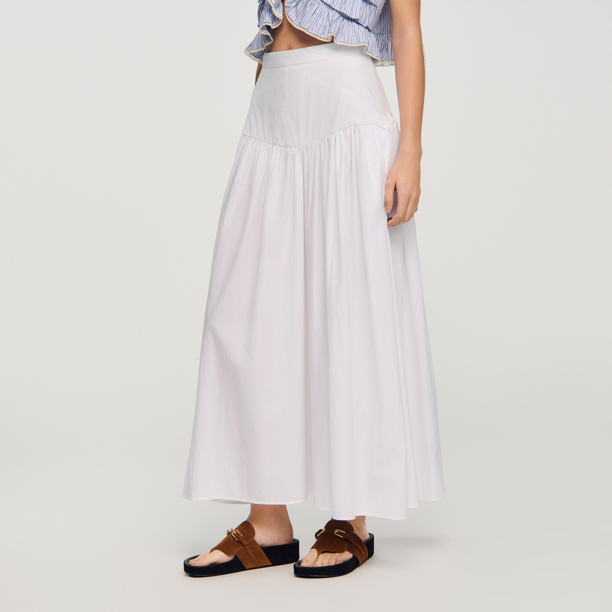 Long poplin skirt with ties