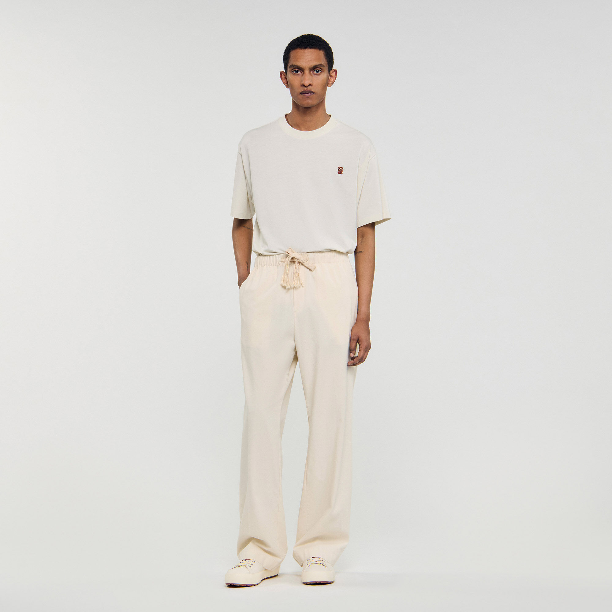 Wide-leg elasticated cotton trousers