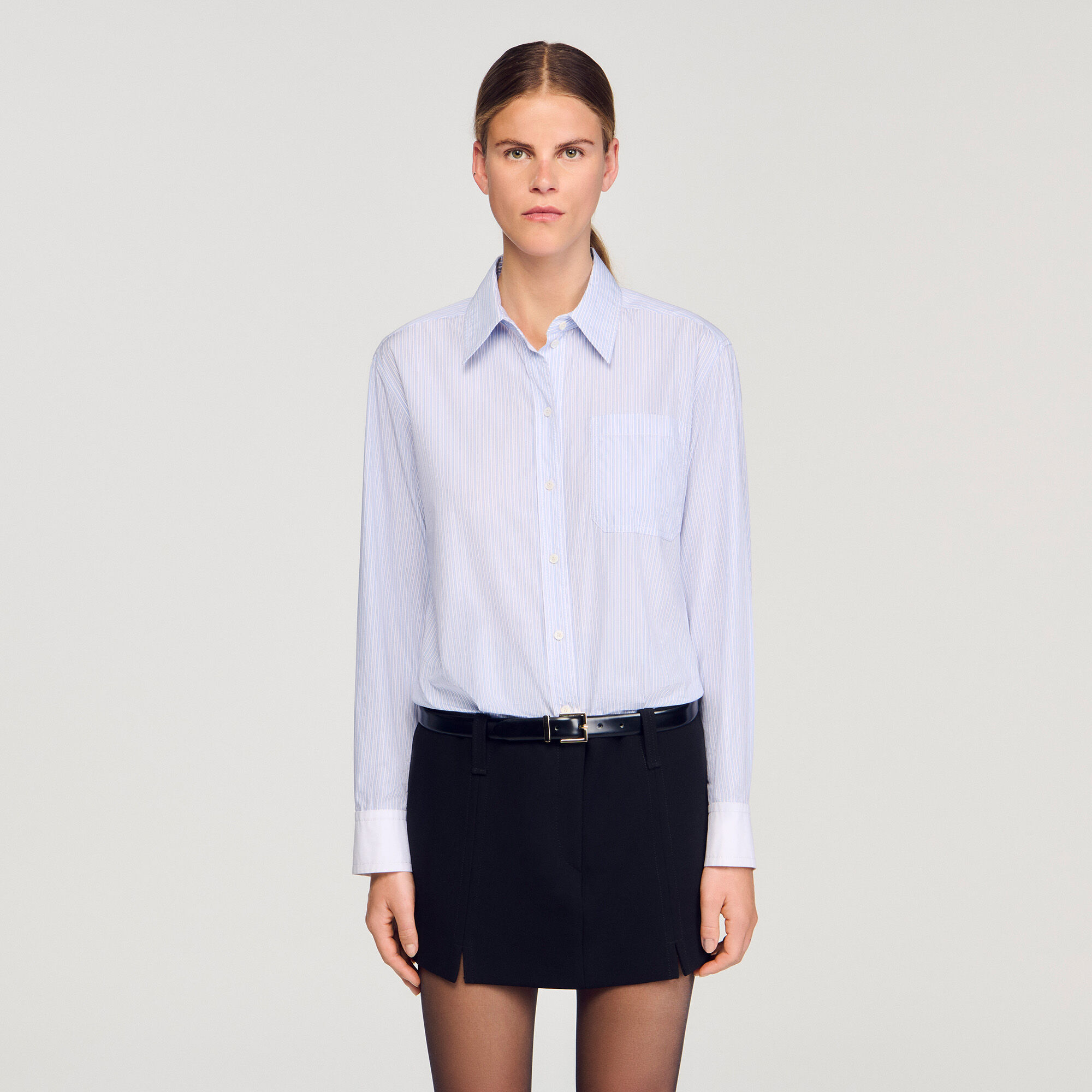 Short dress with dual materials