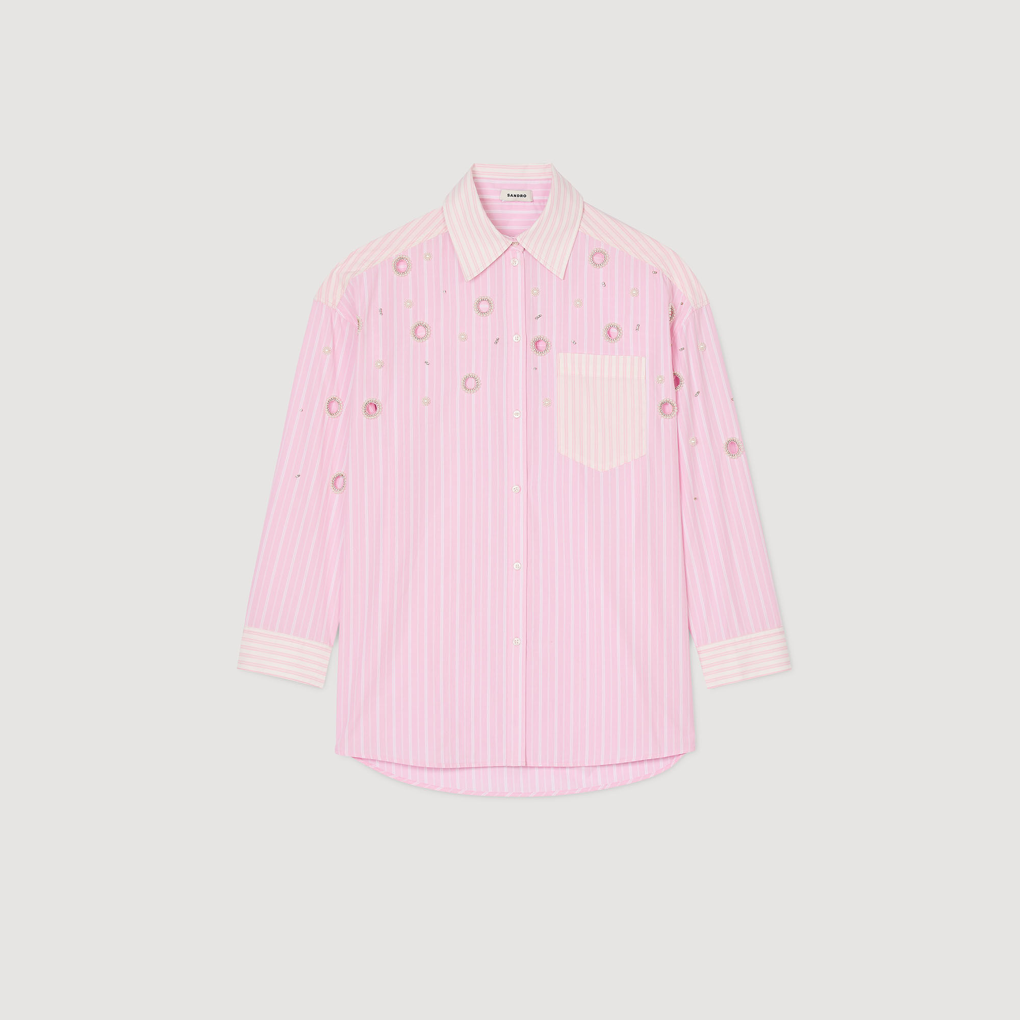 Striped rhinestone shirt pink For Women | Sandro Paris