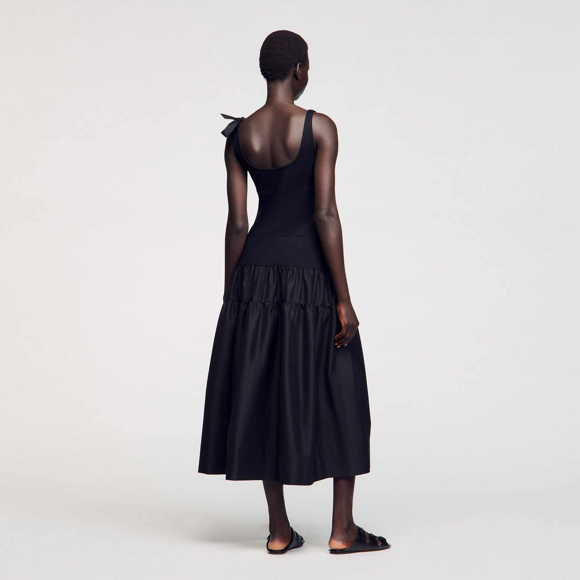 Long dual-material dress