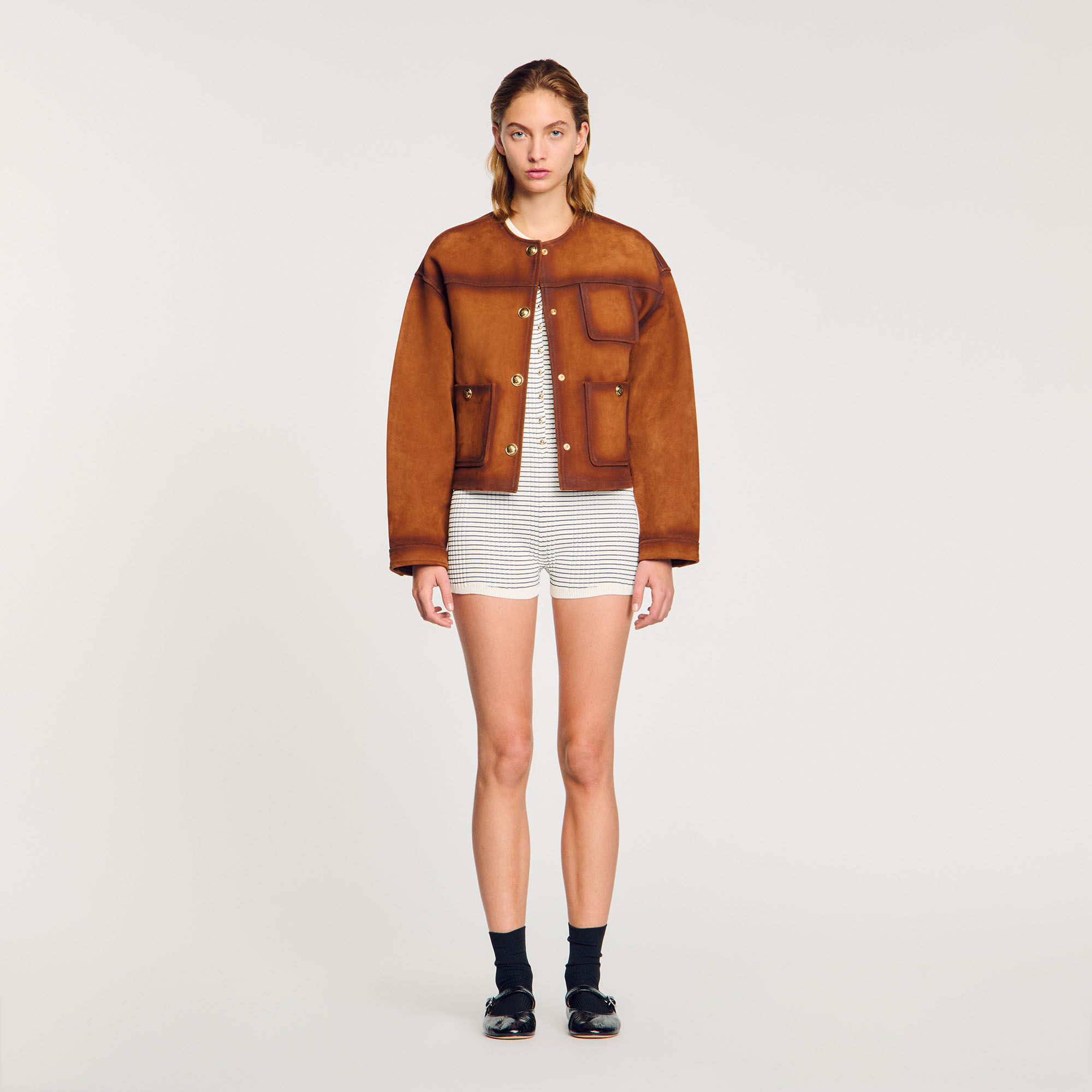 Suede jacket white / beige For Women | Sandro Paris