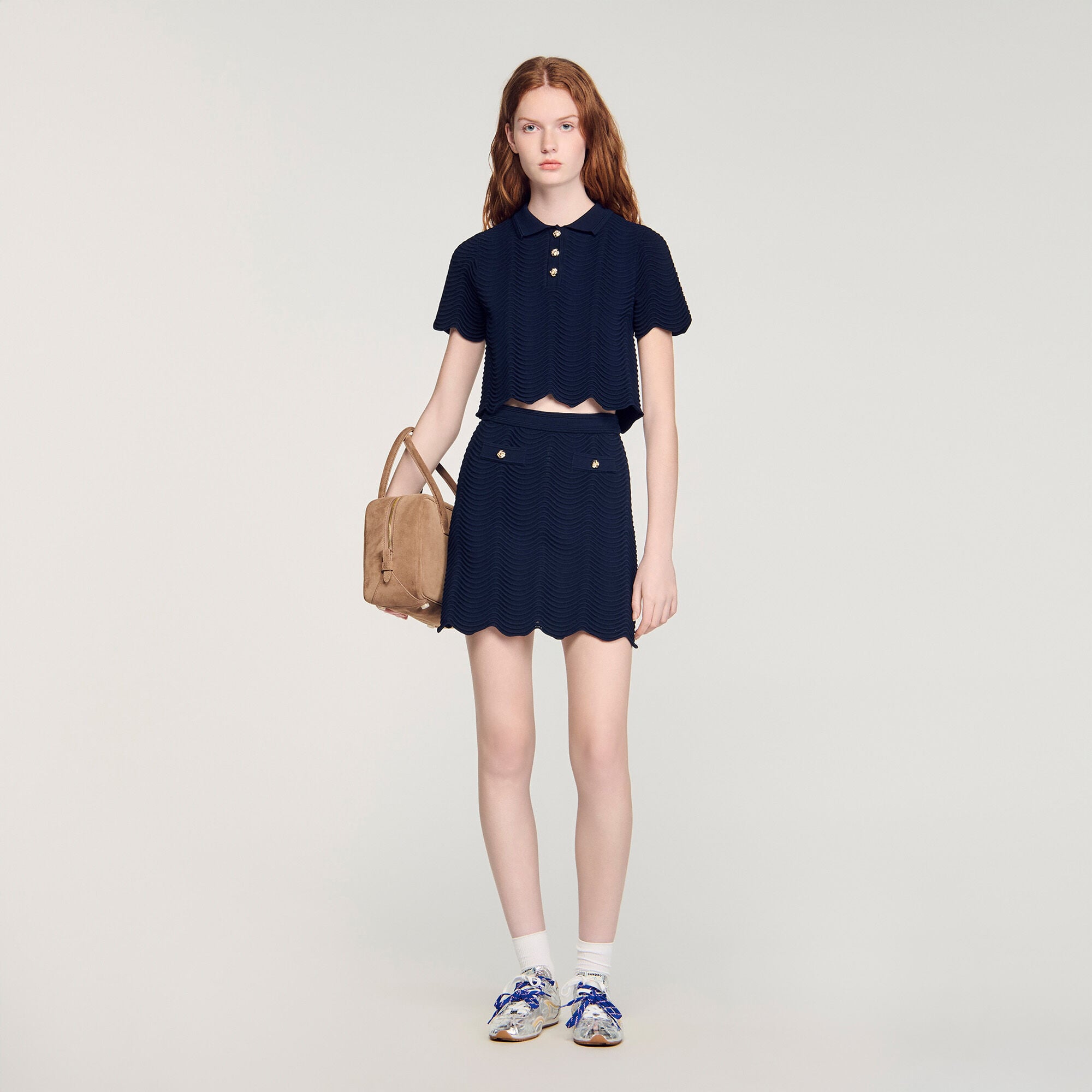 Cropped decorative knit jumper