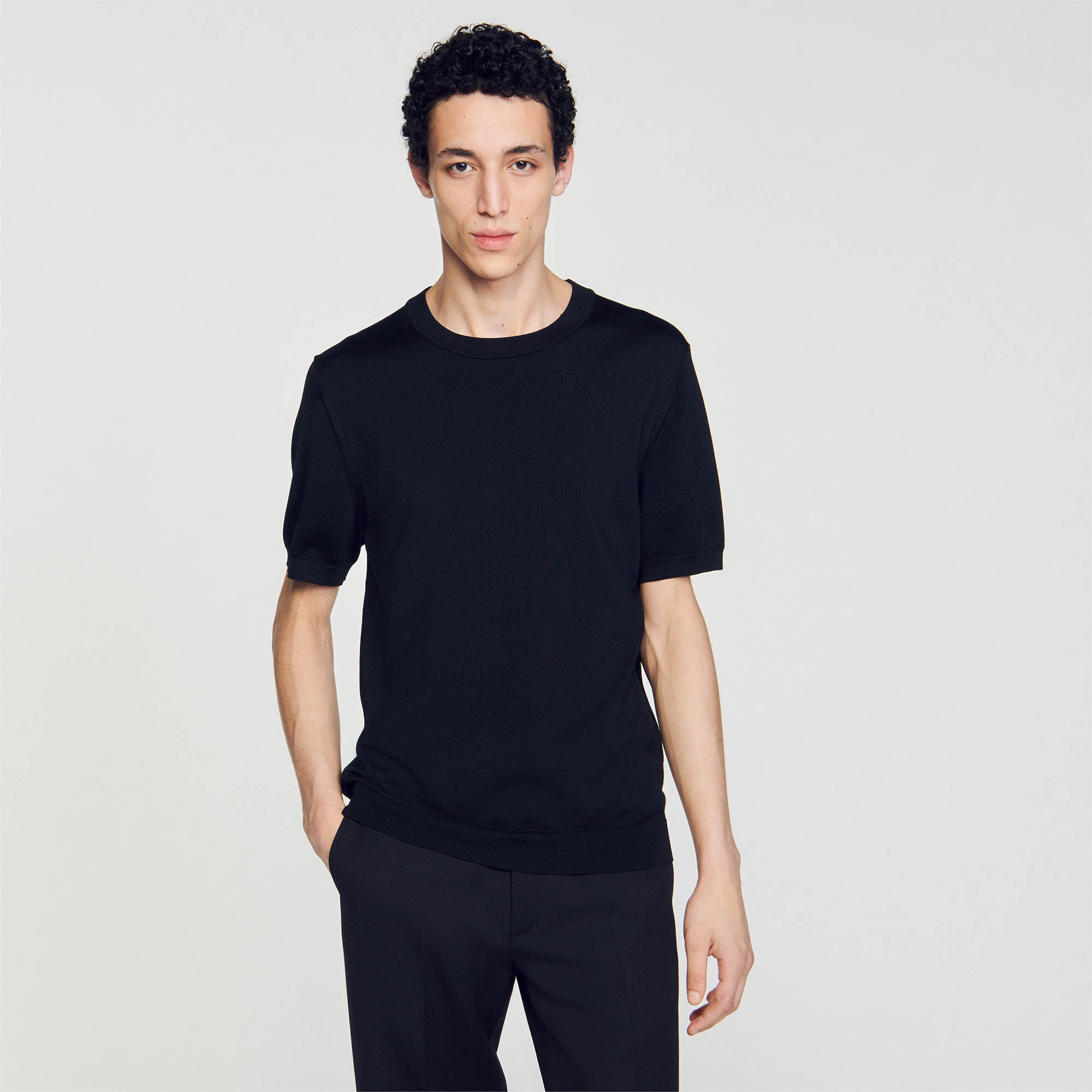 Knitted T-shirt black / gray for Men | Sandro Paris
