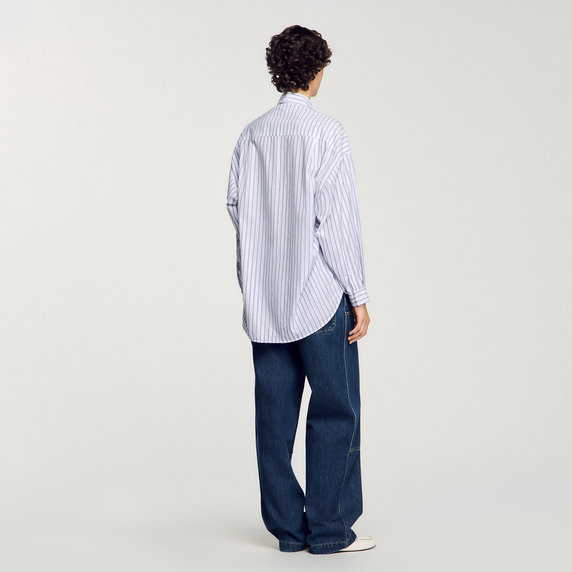 Striped rhinestone shirt white / beige For Women | Sandro Paris