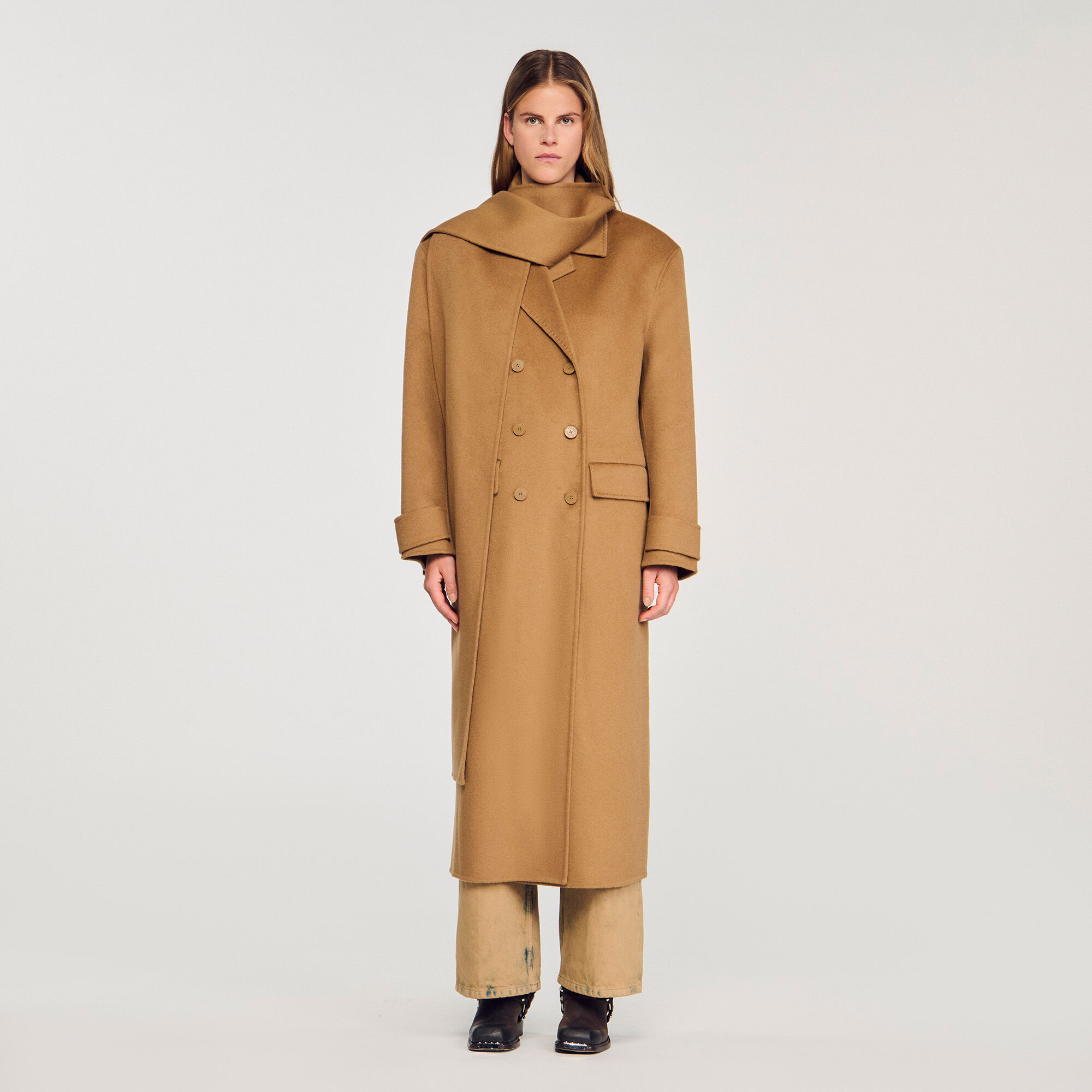 Oversized wool coat white / beige For Women | Sandro Paris