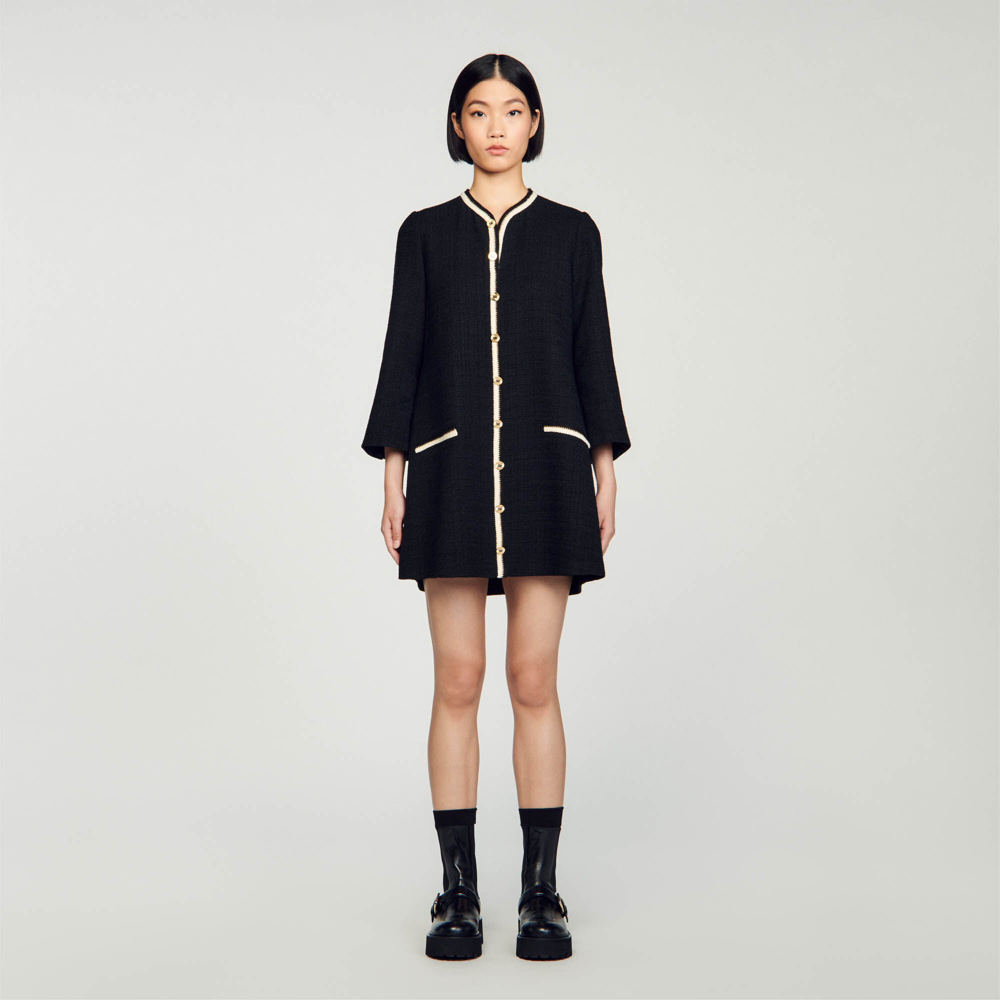 Tweed dress Black Gray Sandro Paris