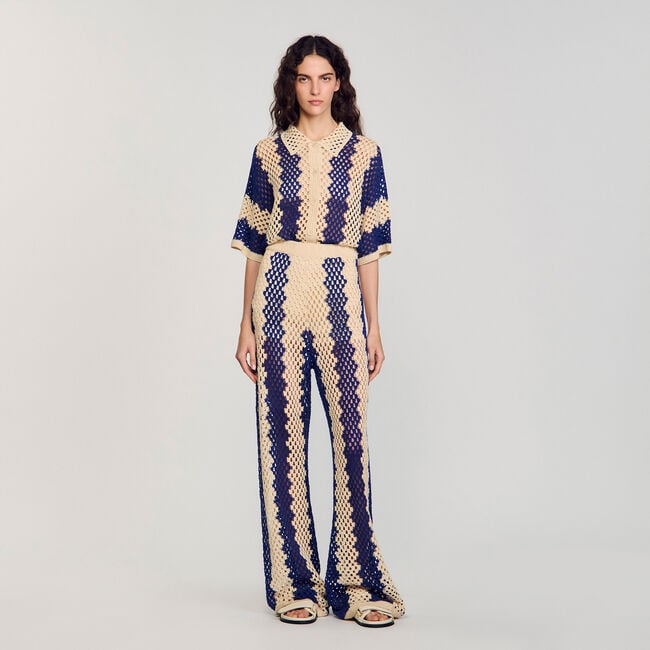 Two-tone open weave trousers