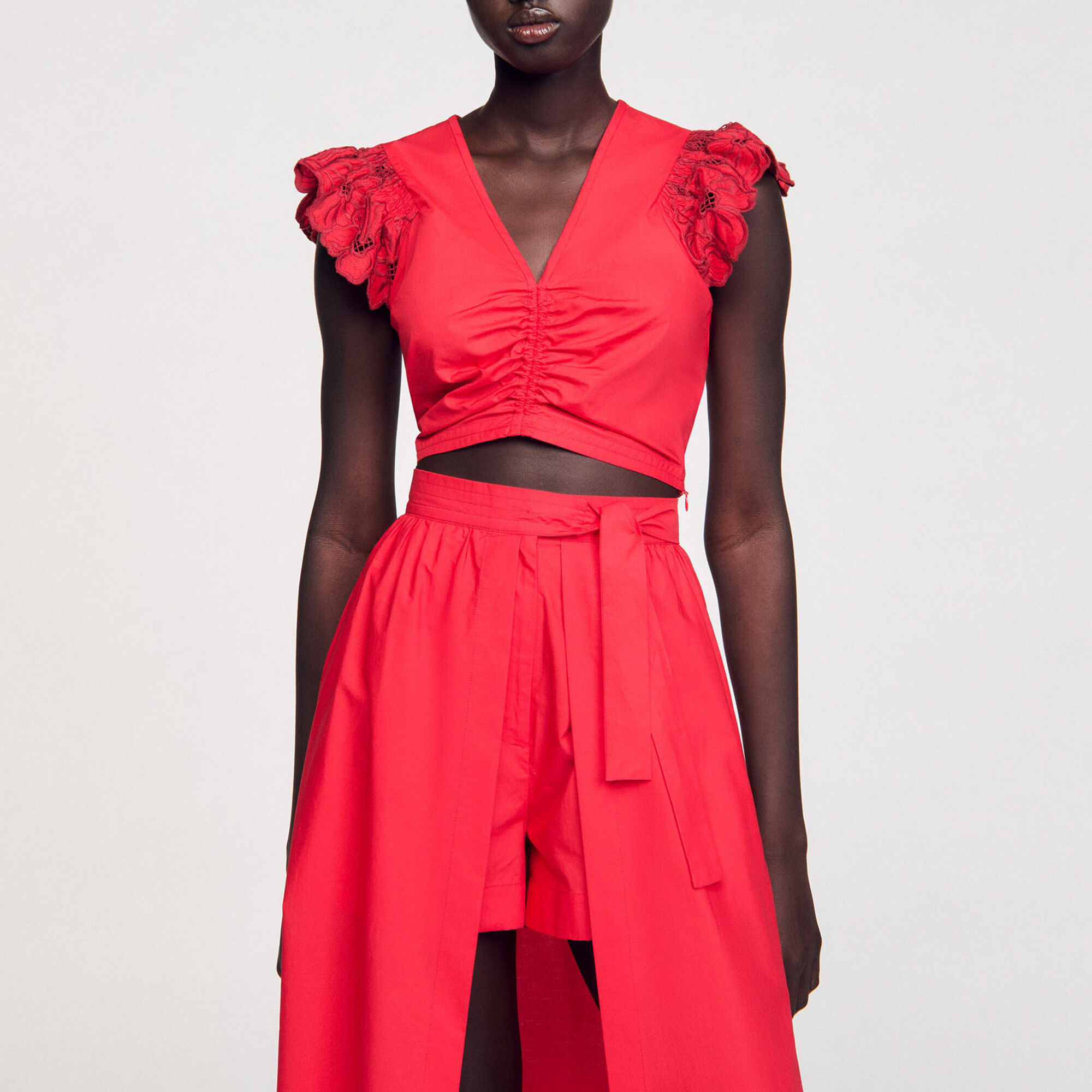 Crop top with embroidered sleeves