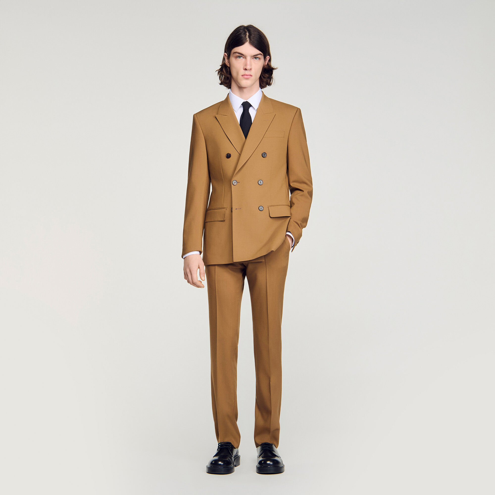 Double-breasted wool suit jacket