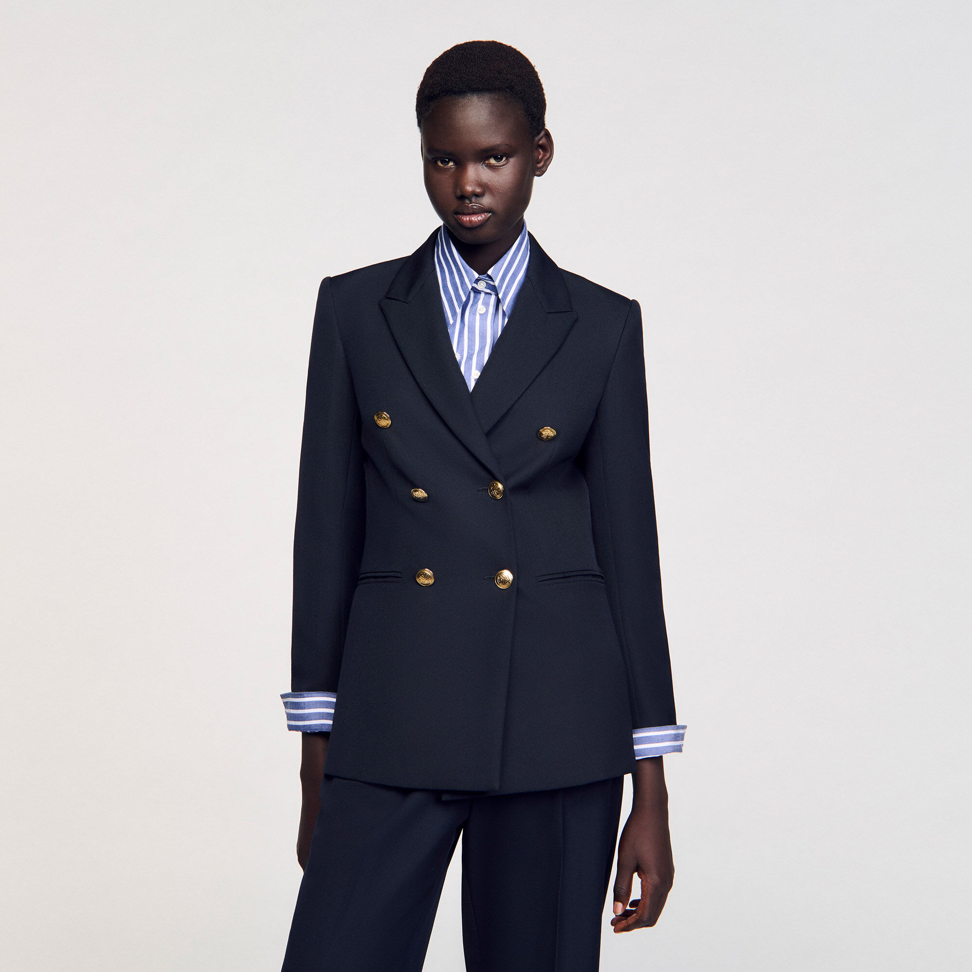 【SANDRO】 Double-breasted suit jacket Double-breasted suit jacket black / gray For Women | Sandro