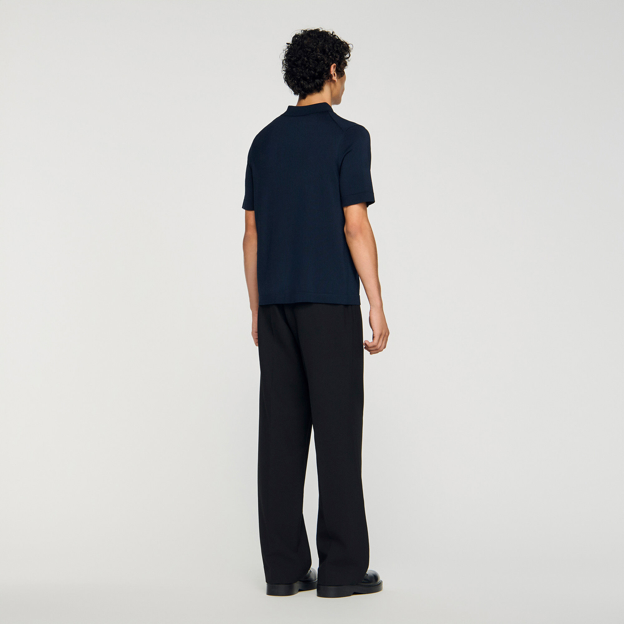 Knitted polo shirt with zip collar