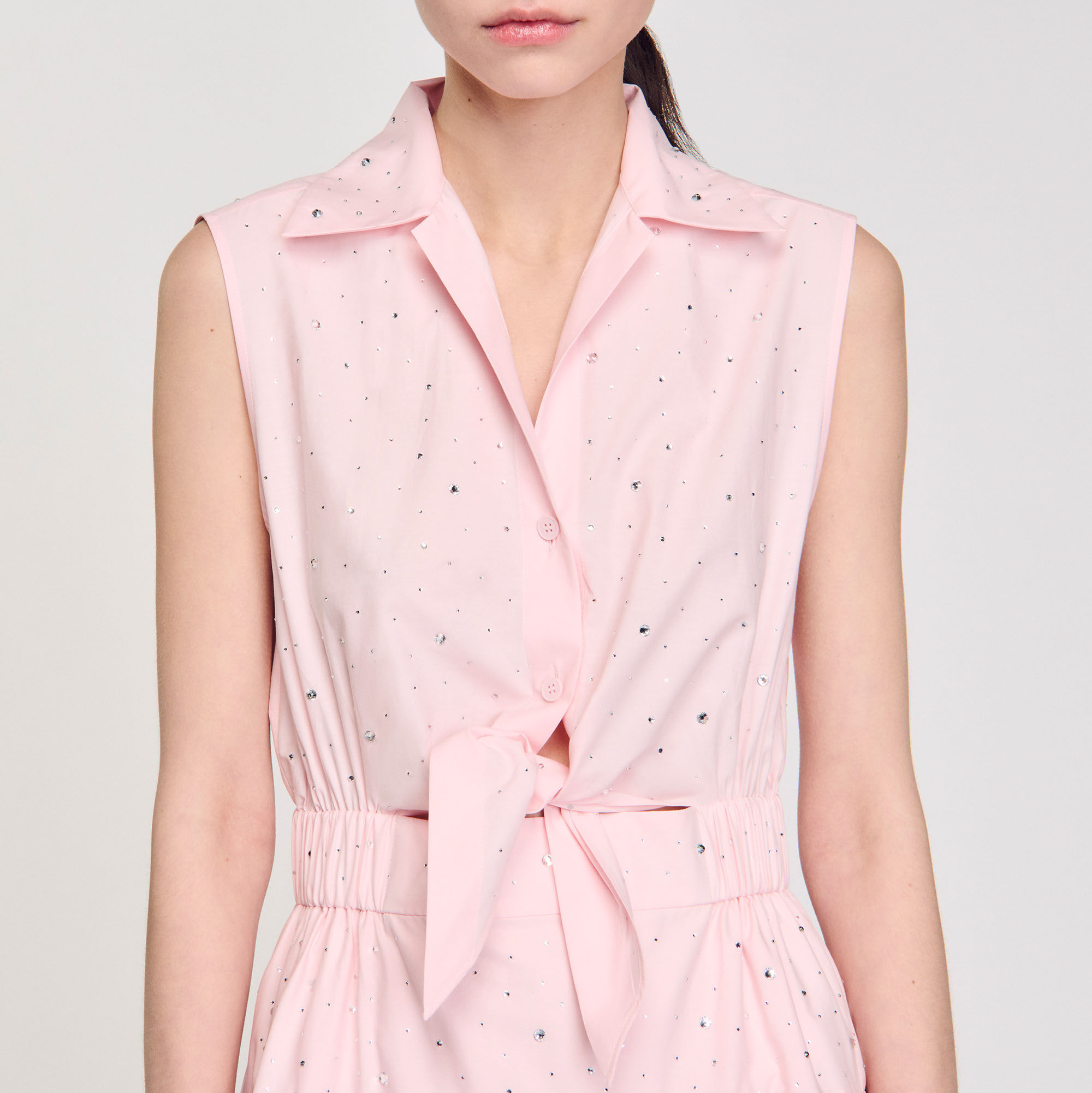 Rhinestone tie-front maxi dress pink For Women | Sandro Paris