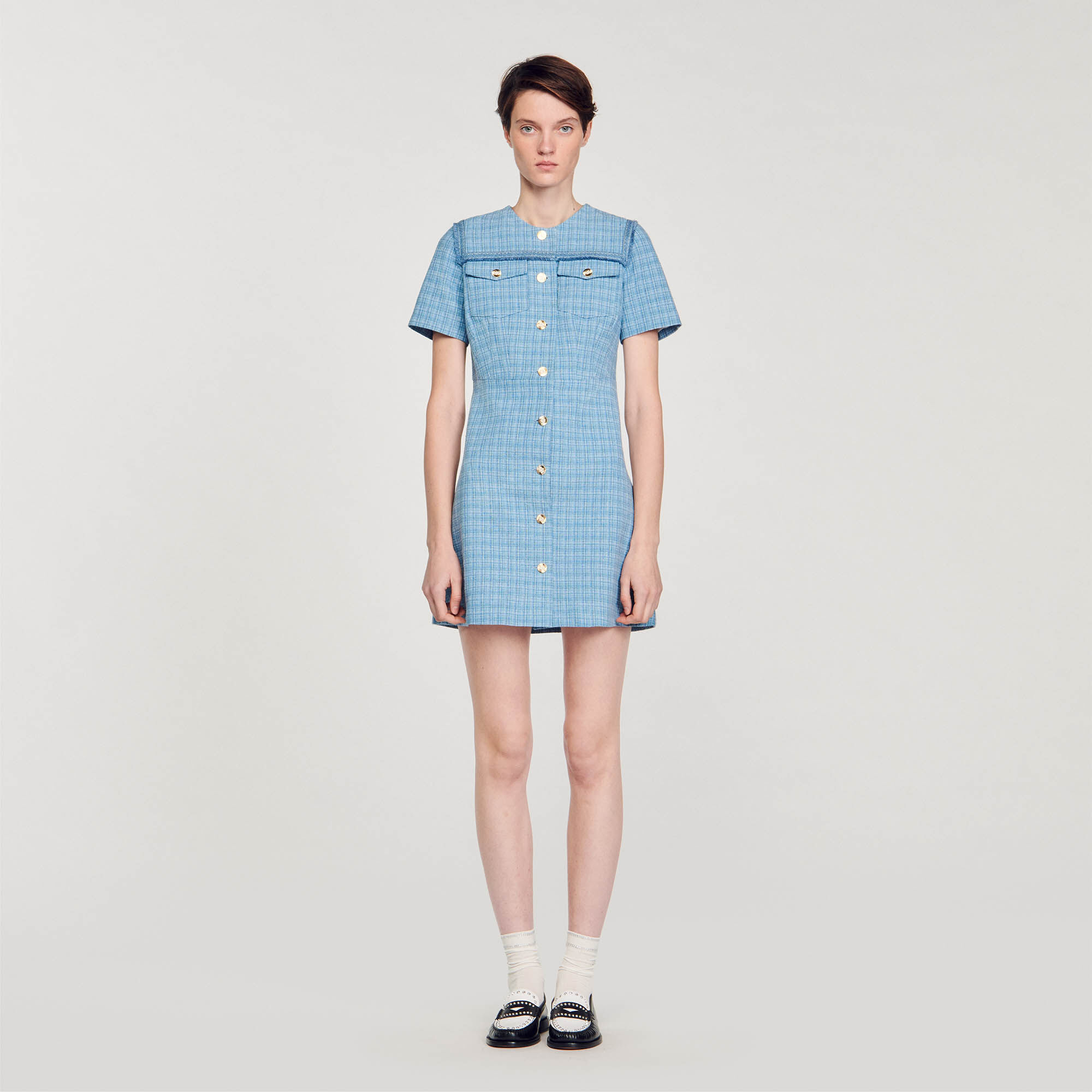 SANDRO sleeveless tweed short dress - Blue