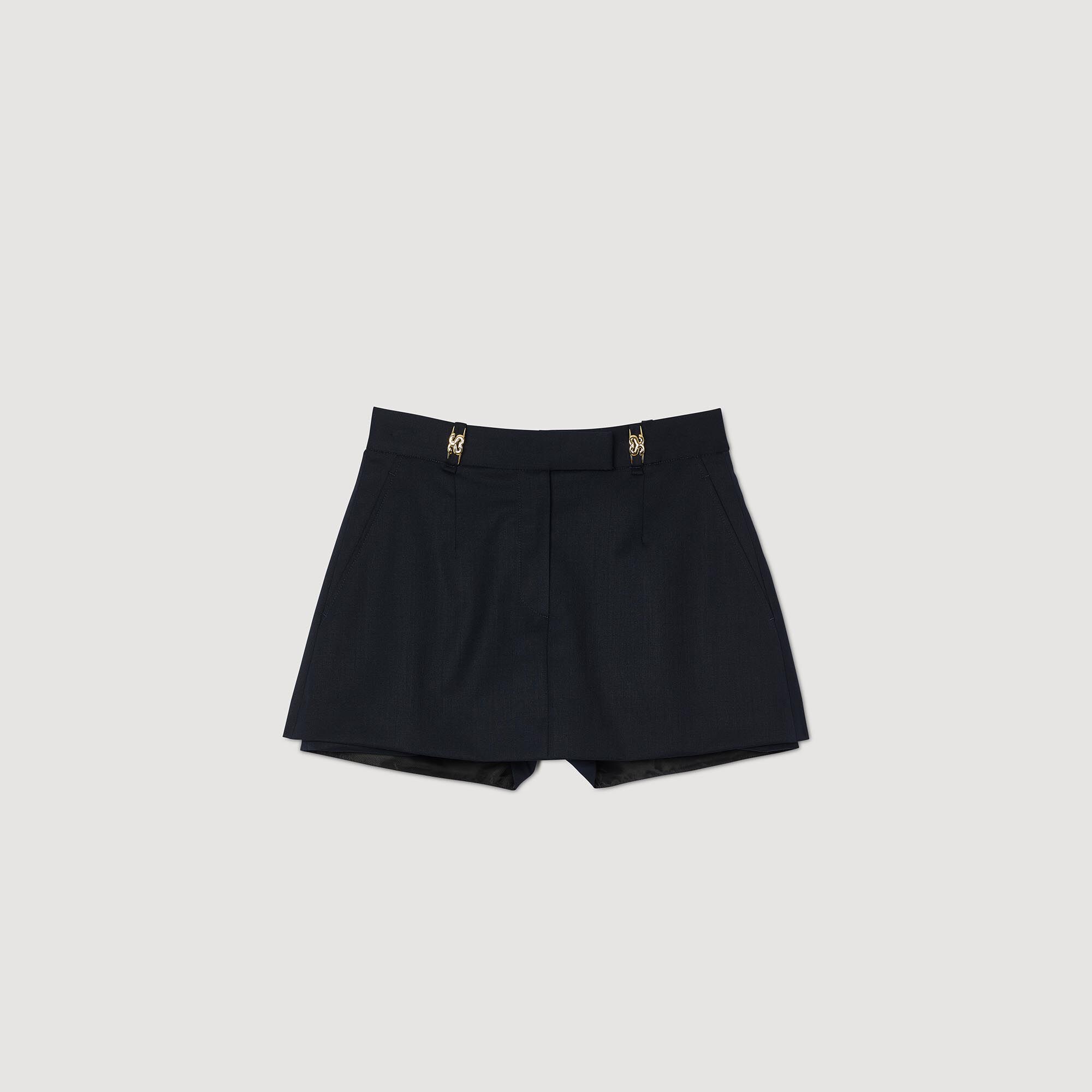 Skort with decorative belt loops blue For Women | Sandro Paris