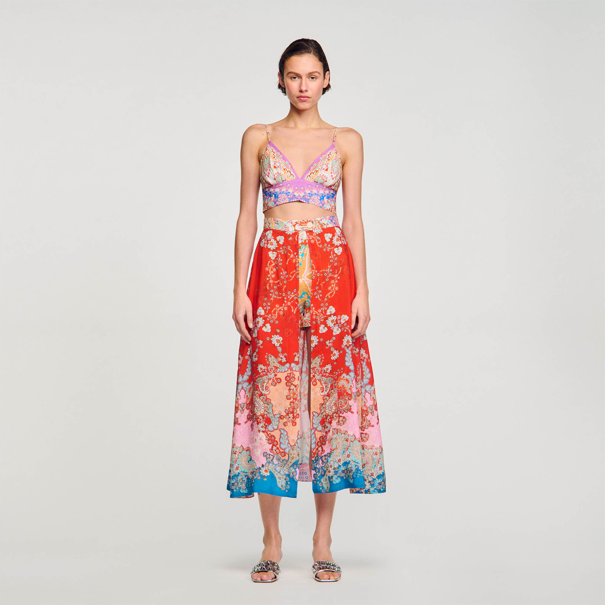 Skirt with long illusion panel