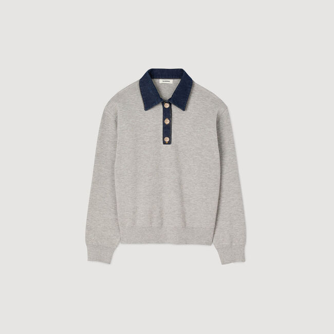 Jumper with denim collar