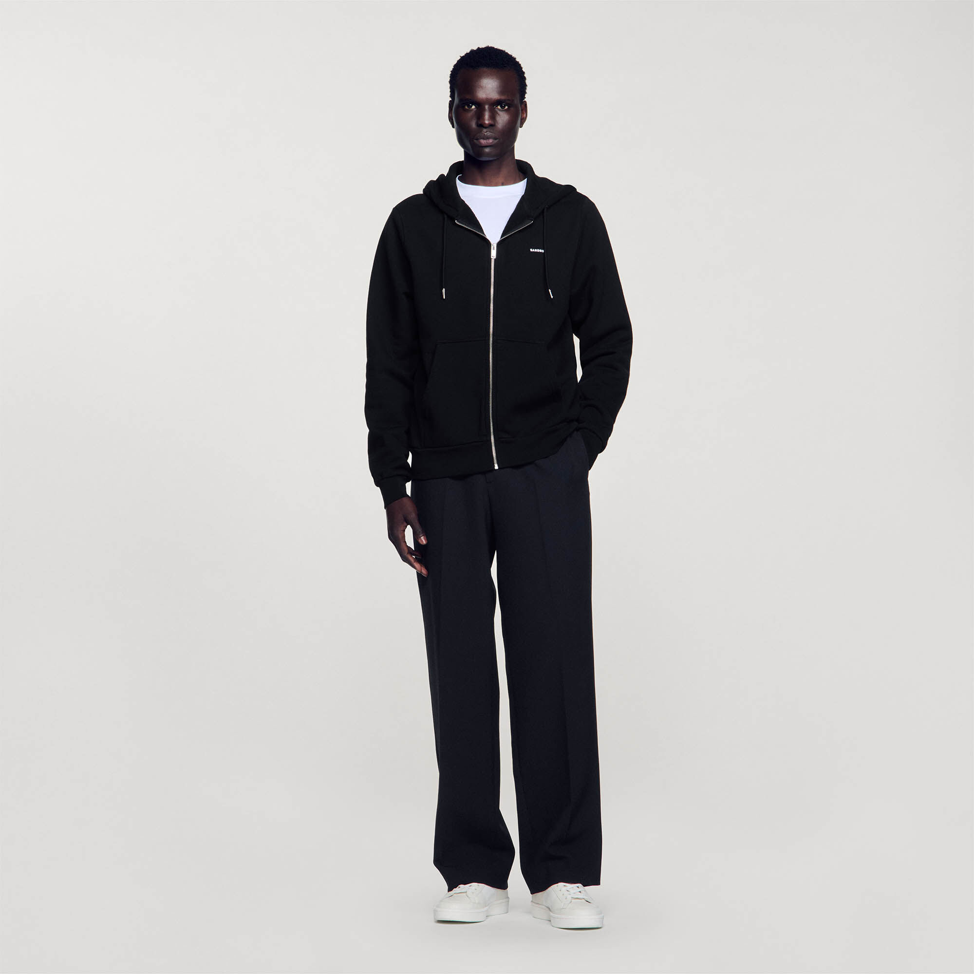 Fleece hoodie black gray for Men Sandro Paris
