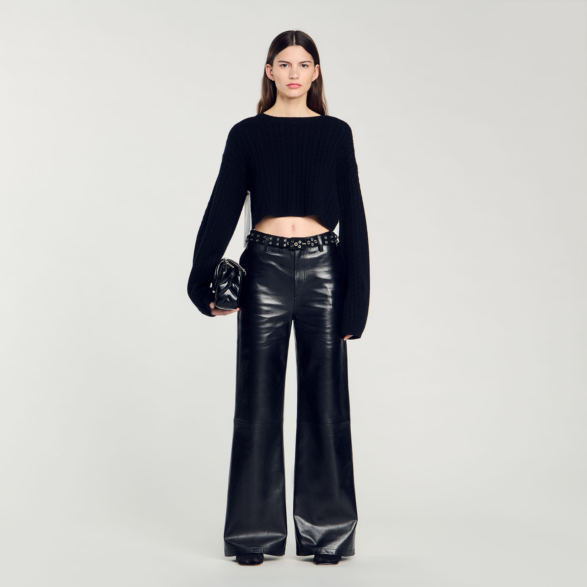 Cropped cashmere and wool jumper black gray For Women Sandro Paris