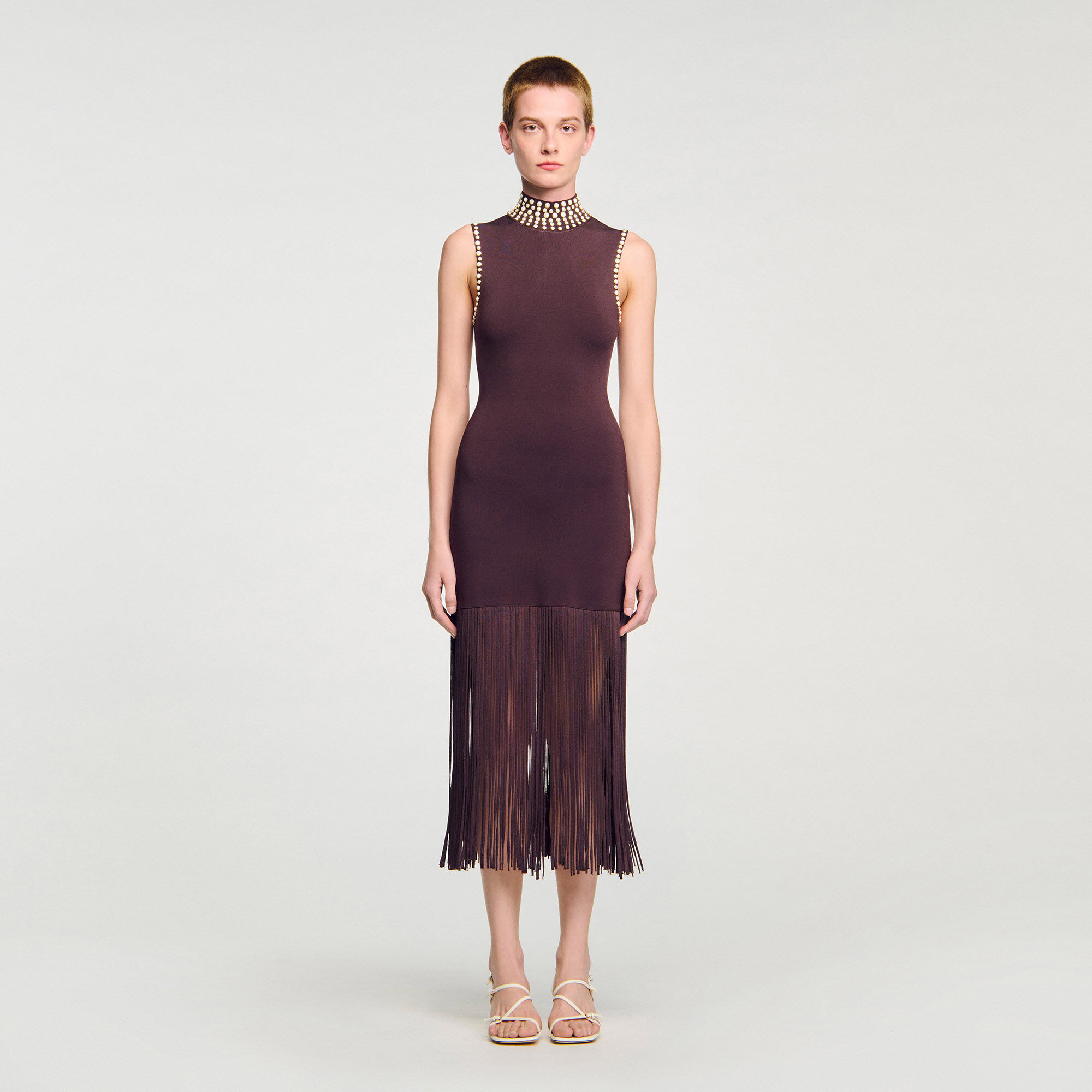 Fringed knit maxi dress