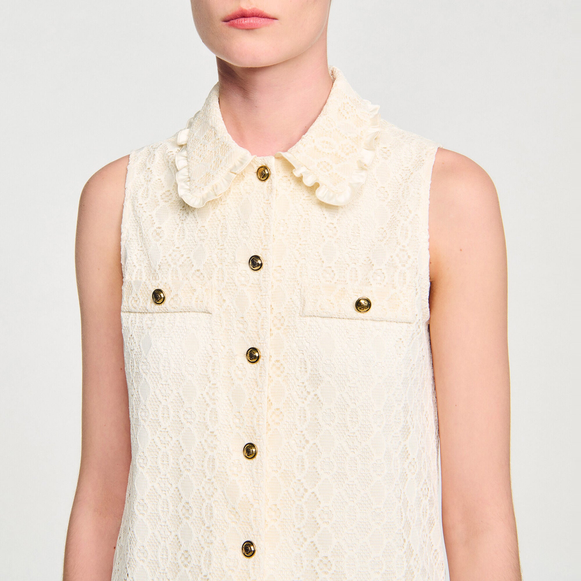 Short lace dress white / beige For Women | Sandro Paris
